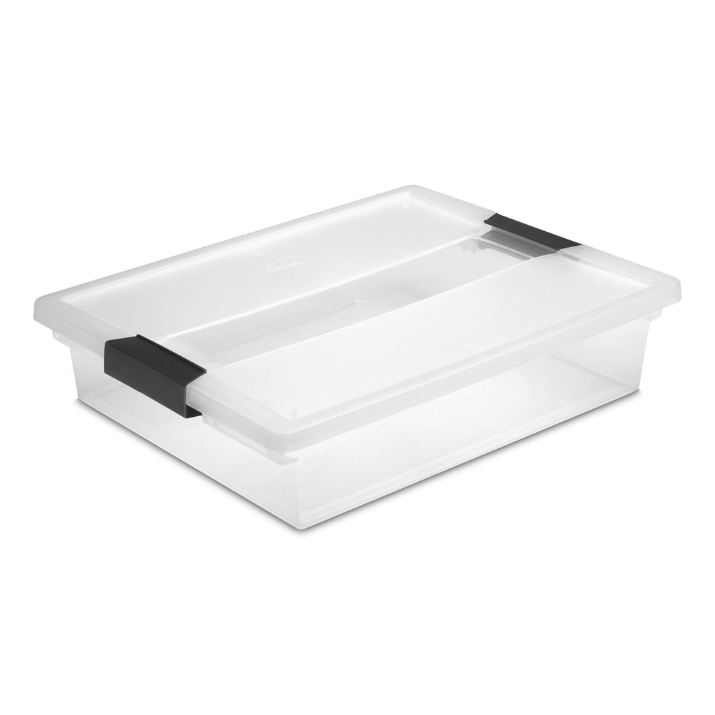 Sterilite Large Clip Box - Clear Plastic Storage Bin with Latching Lid, Fits Letter-Size Paper, Black Latches