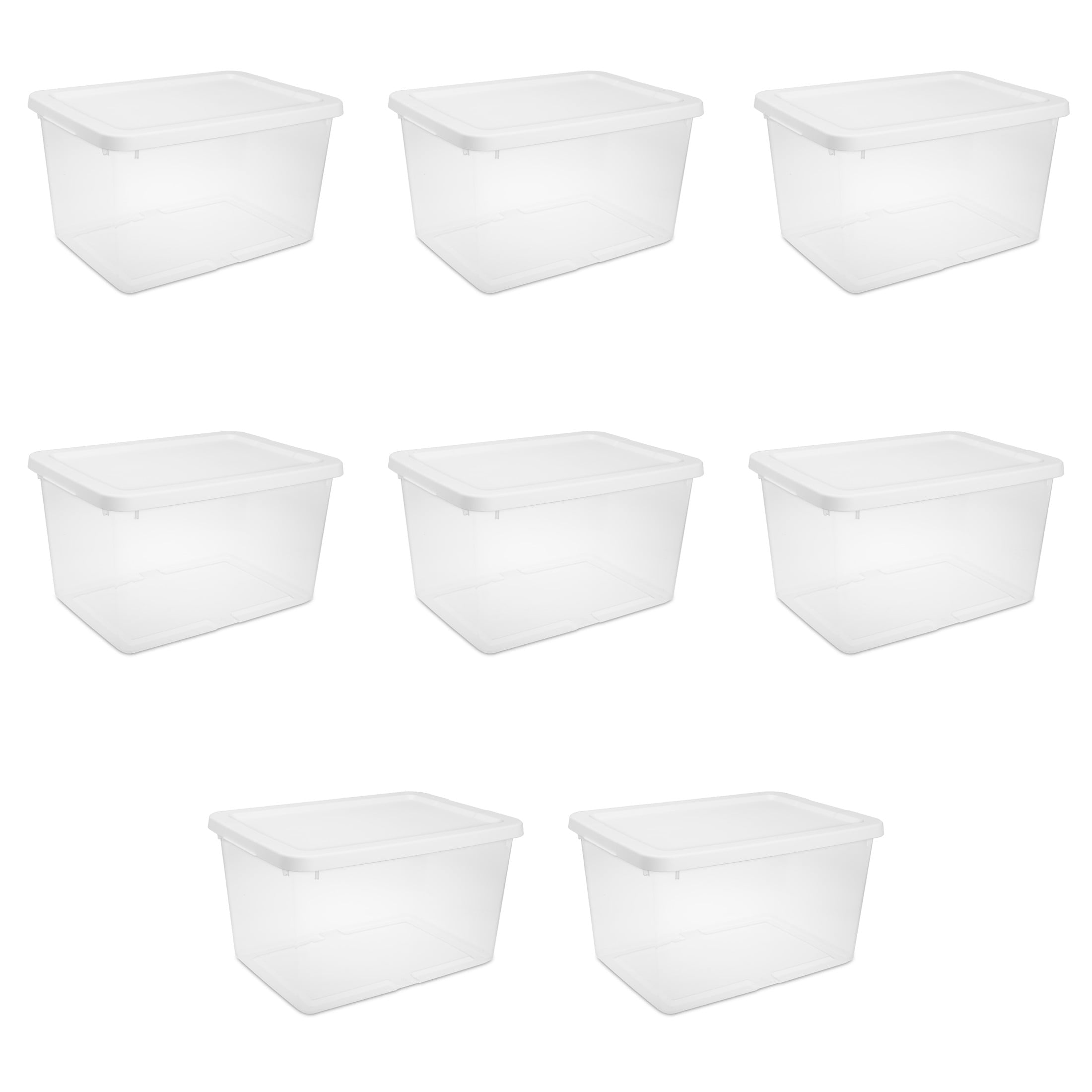 Sterilite Small Storage Bin - 20 Quart Clear Plastic Storage Container with Snap-On Lid, White, 8 Pack