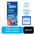 Ziploc Brand Freezer Food Storage Bags - School Supplies, with Grip 'n Seal Technology, Zipper, Gallon, 60 Count