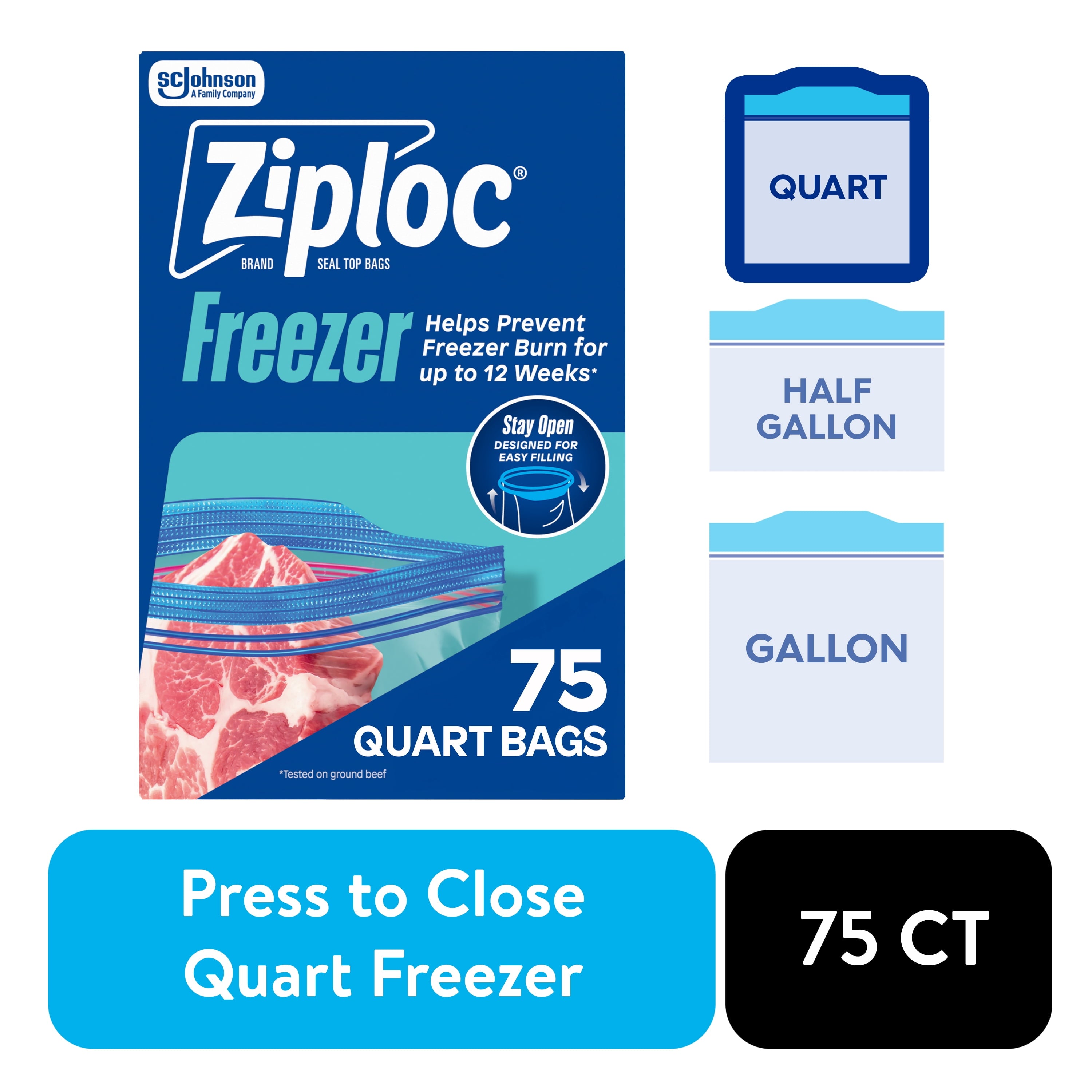 Ziploc Brand Freezer Food Storage Bags - School Supplies, with Grip 'n Seal Technology, Zipper, Quart, 75 Count