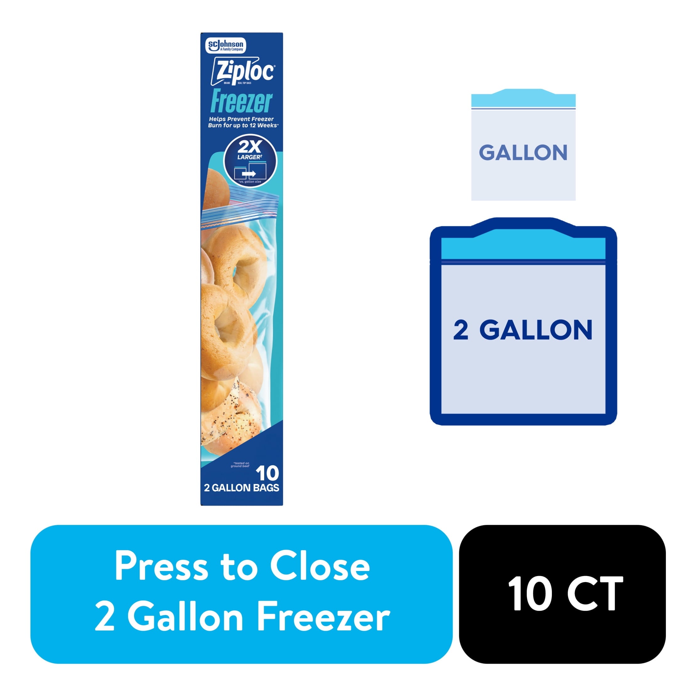 Ziploc® Brand Freezer Gallon Bags - Large Food Storage Bags, Zipper, 10 Count