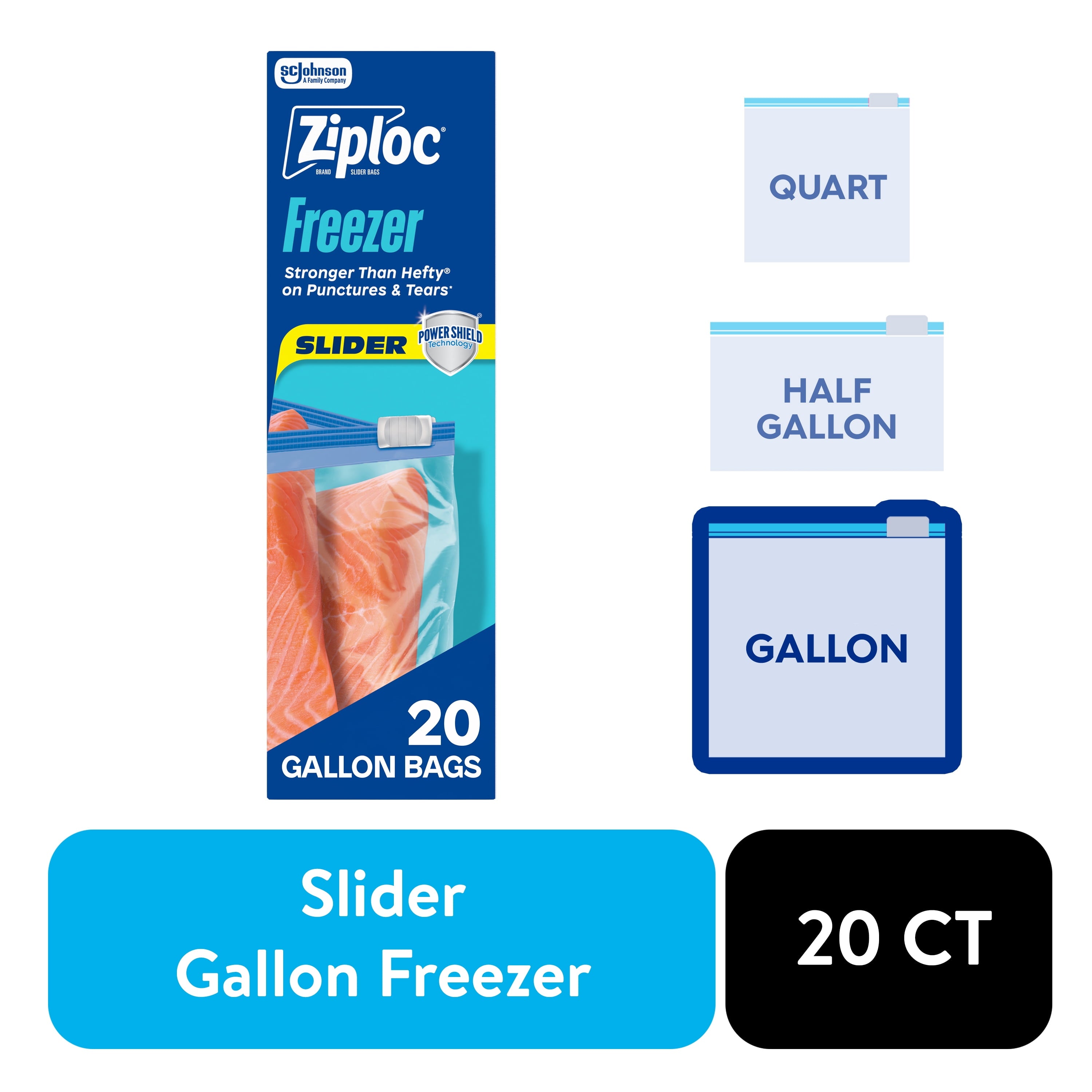 Ziploc® Brand Gallon Freezer Slider Food Storage Bags - Power Shield™ Technology for More Durability, 20 Count