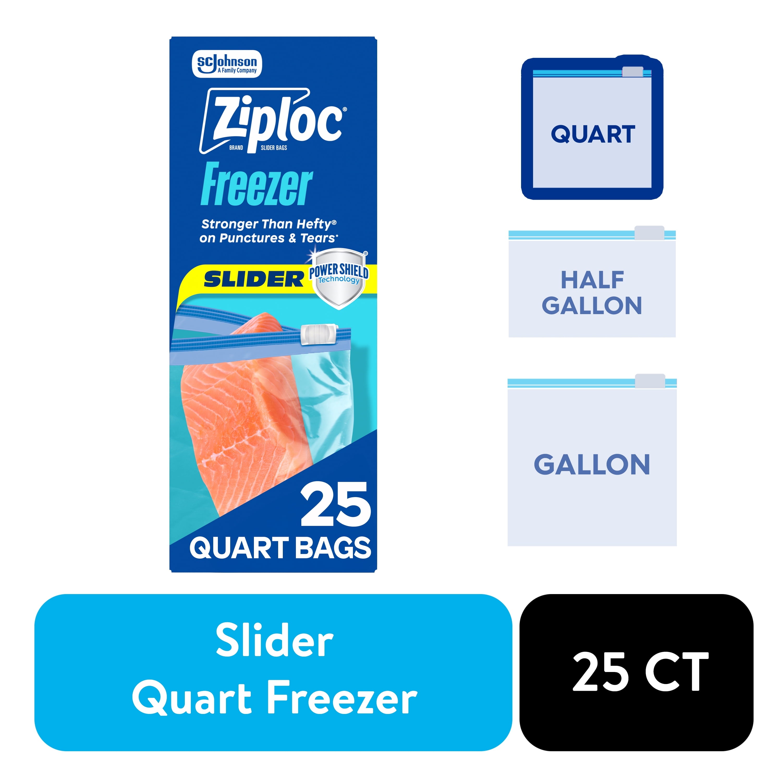 Ziploc® Brand Quart Freezer Slider Food Storage Bags - Power Shield™ Technology for More Durability, 25 Count