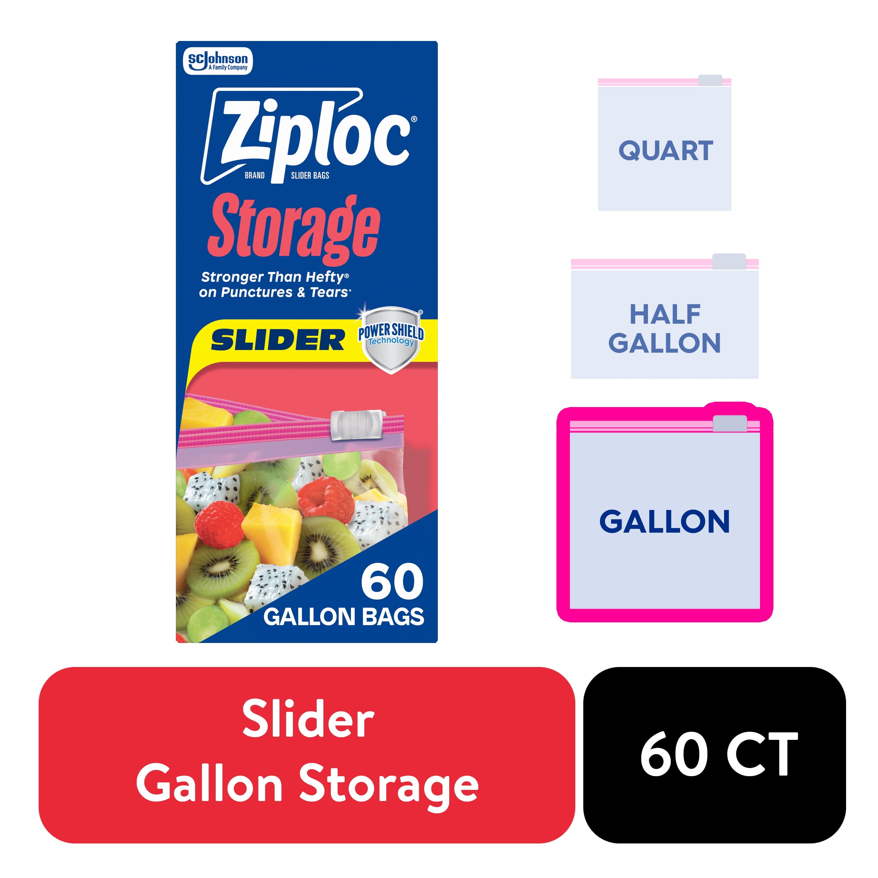 Ziploc® Brand Food Storage Slider Gallon Bags - Power Shield™ Technology, Expandable Bottom, 60 Count