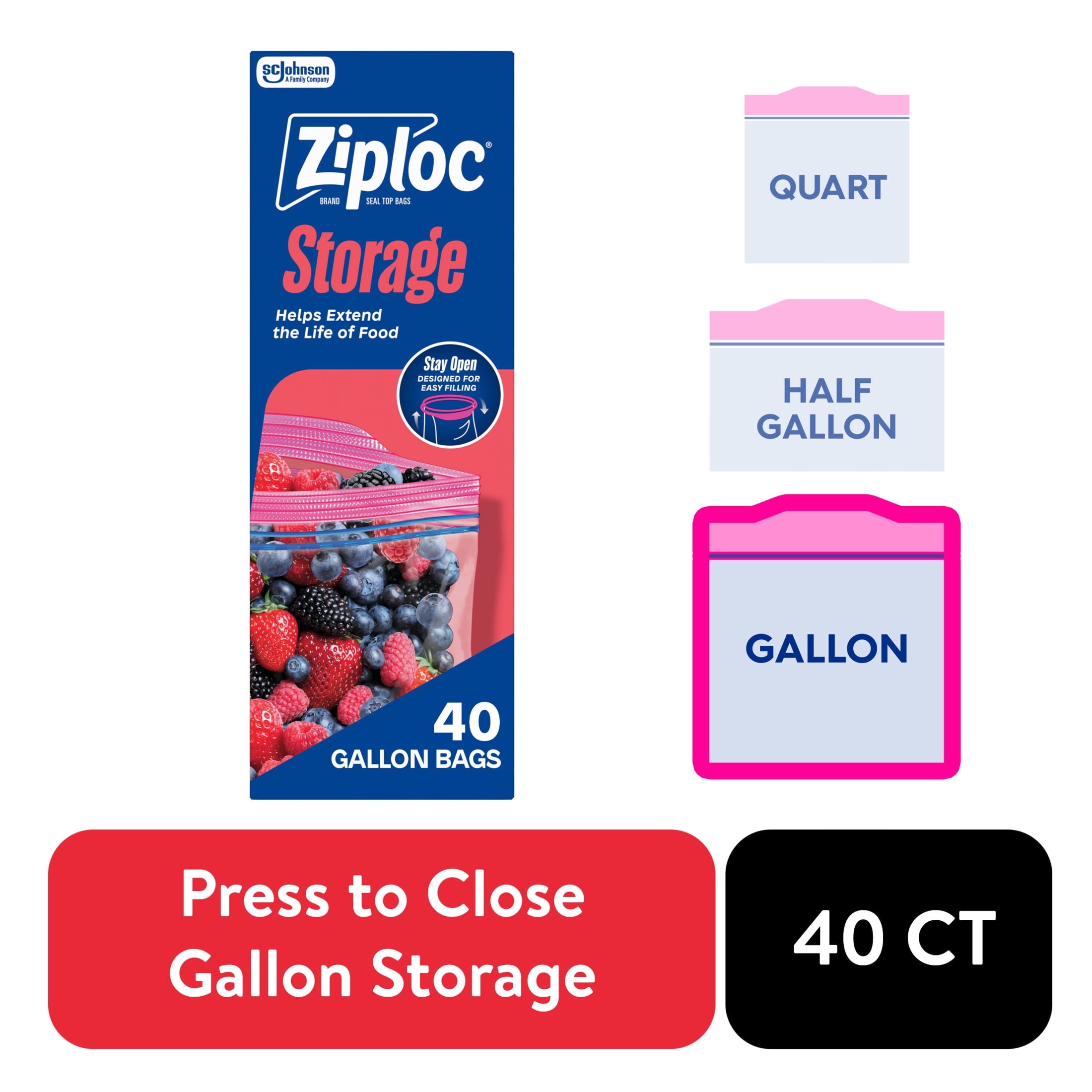 Ziploc Brand Food Storage Bags - School Supplies, with Grip 'n Seal Technology, Zipper, Gallon, 40 Count