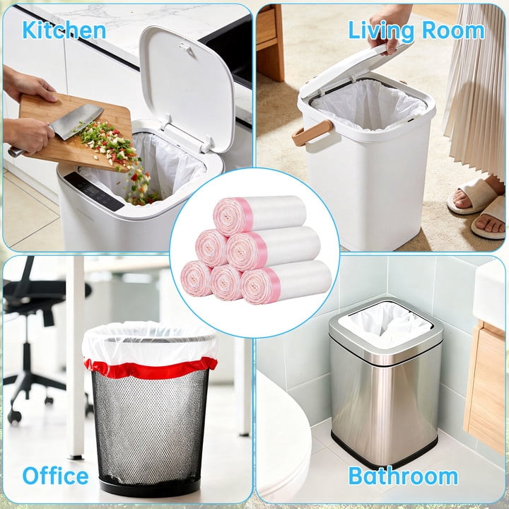 8 Gallon Trash Bags Rose Scented (110 Count) - Tall Kitchen Drawstring Garbage Bags, 6-8 Gallon Garbage Bags (White)
