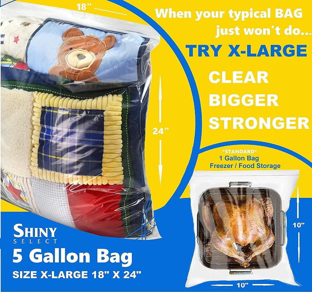 Extra-Large Zip and Close Storage Bags 18" x 24" - 2 Mil Thick, Resealable Zipper, 10-Pack