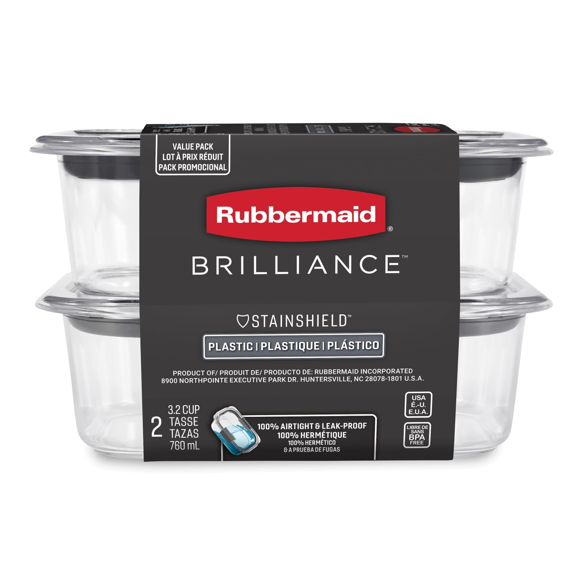 Rubbermaid 3.2 Cup Brilliance Stain-Proof Food Storage Container - Set of 2 - 8-Pack