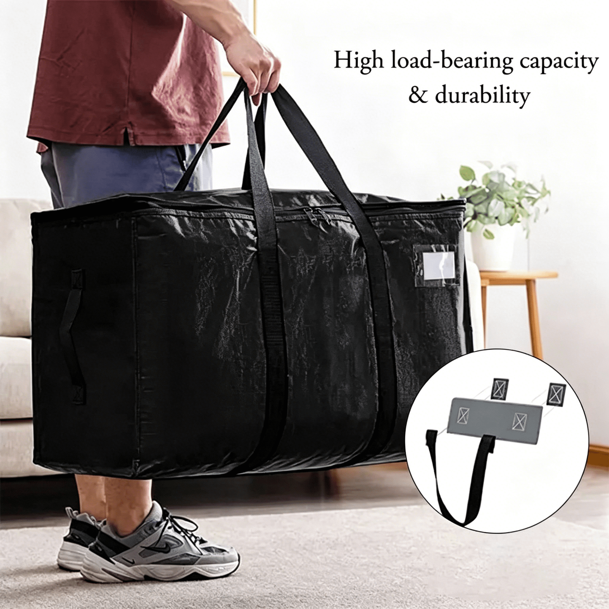 3 Pack Black Storage Tote Bags - Heavy Duty Moving Bag with Handles, Large Storage Tote for Moving, Back to School Beds Storage Bin Alternative