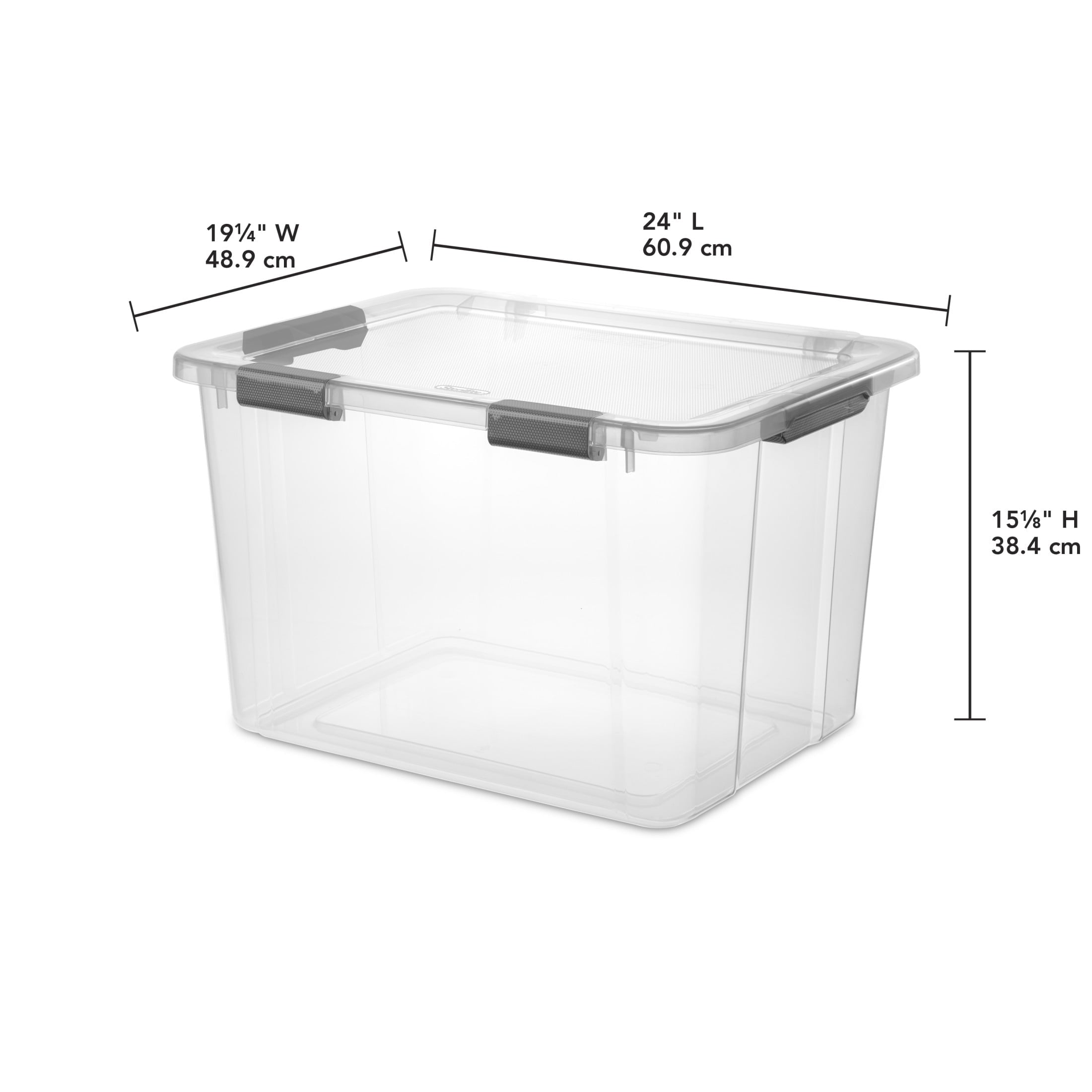 Sterilite 80 Quart HingeLID Clear Storage Bin with Latch Lid and Comfort Grip - Dark Gray, 4 Pack