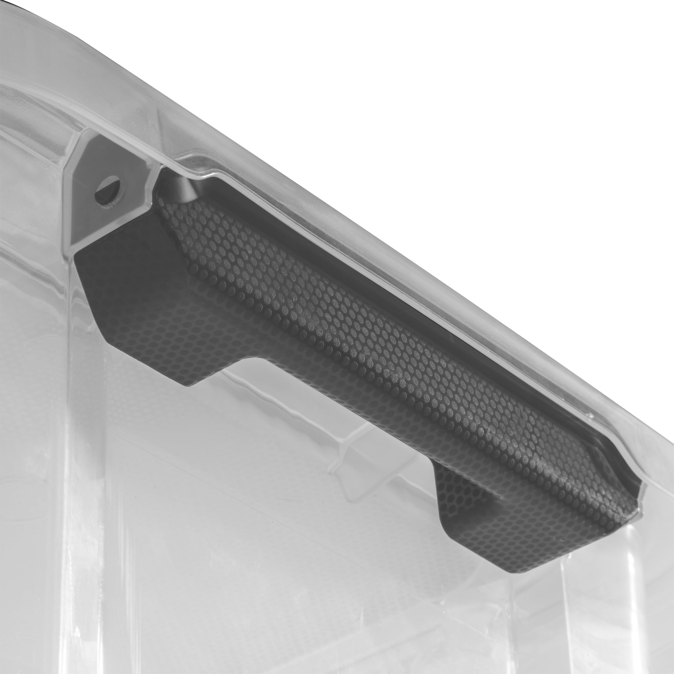 Sterilite 30 Quart HingeLID Storage Box - Clear Bin, Latch Lid, Comfort Grip, Dk Gray