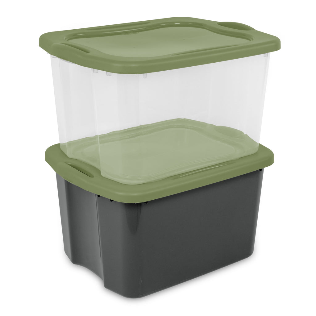 Sterilite EZ Carry 70 Quart Large Storage Bin - Clear Plastic Storage Container with Full-Grip Handles, Green - 2-Pack