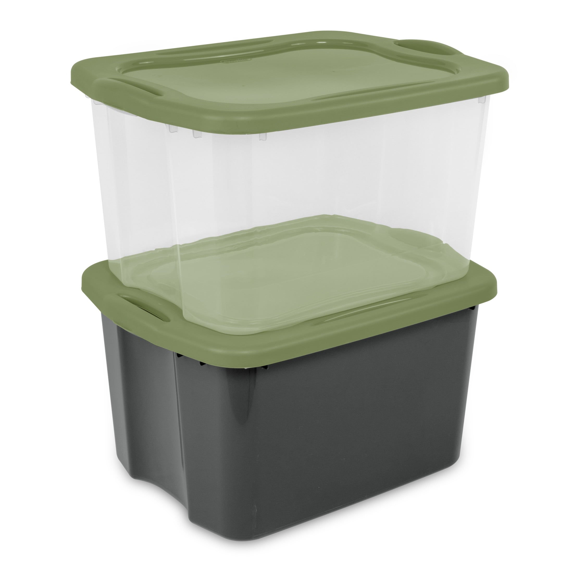 Sterilite EZ Carry 70 Quart Large Storage Bin - Clear Plastic Storage Container with Full-Grip Handles, Green - 2-Pack