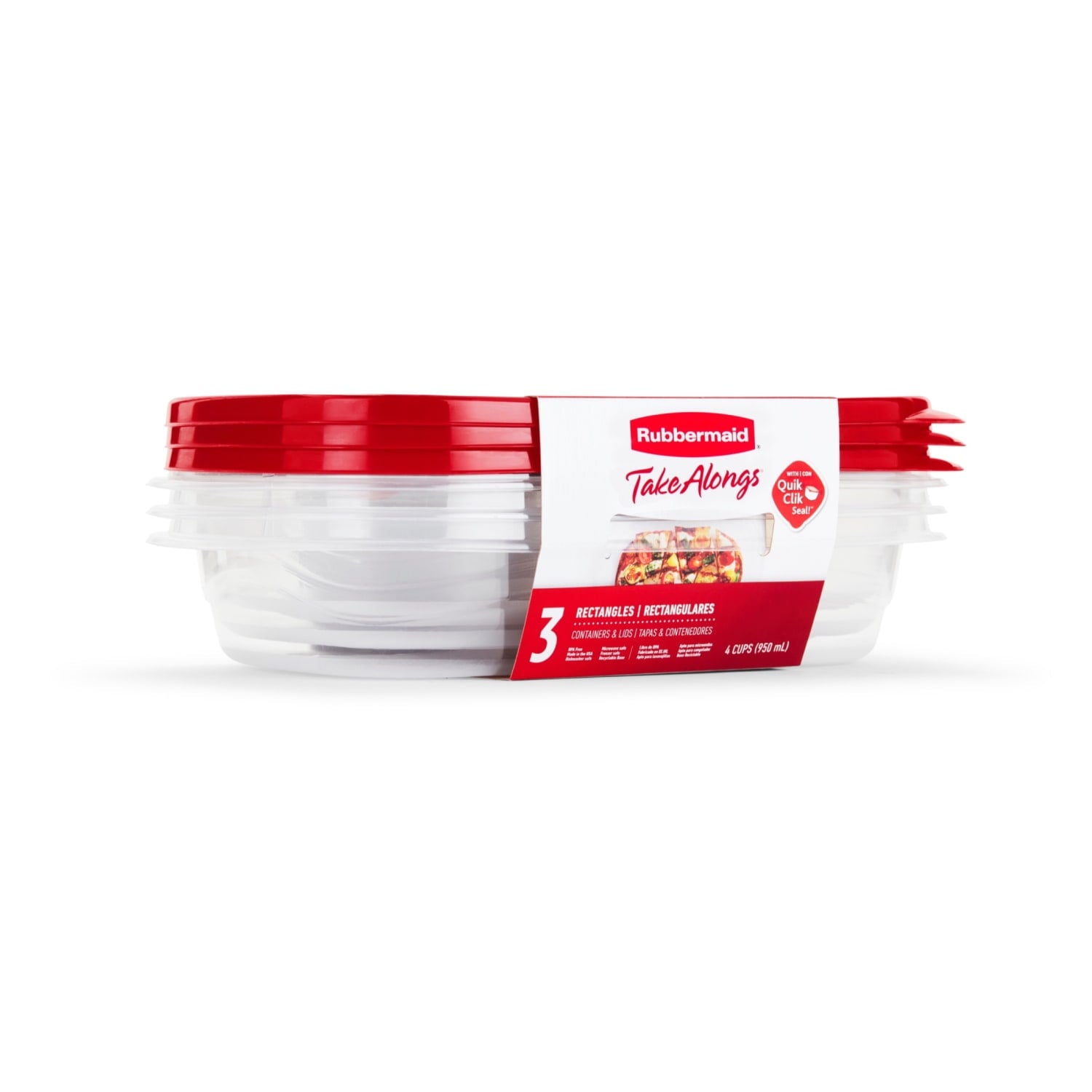 Rubbermaid TakeAlongs 4.0-Cup Rectangle Food Storage Containers - Ruby Red, 3 pack - 8-Pack
