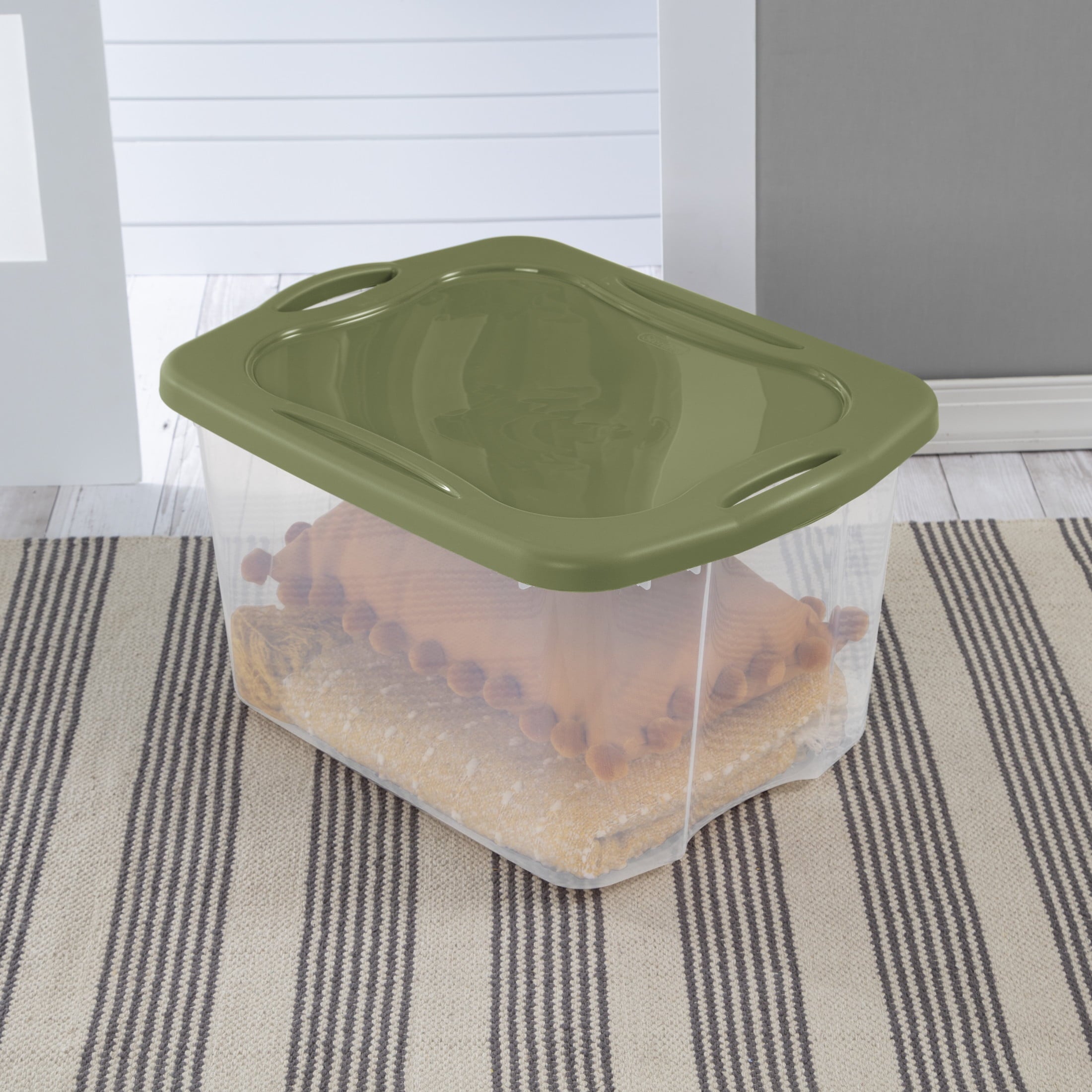 Sterilite EZ Carry 70 Quart Large Storage Bin - Clear Plastic Storage Container with Full-Grip Handles, Green - 2-Pack