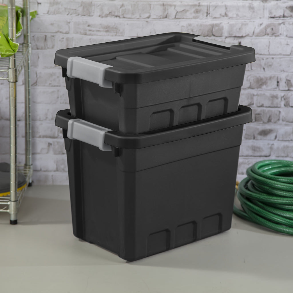 Sterilite 7.5 Gallon Stacker Tote - Durable Plastic Bin with Latch Lid, Black