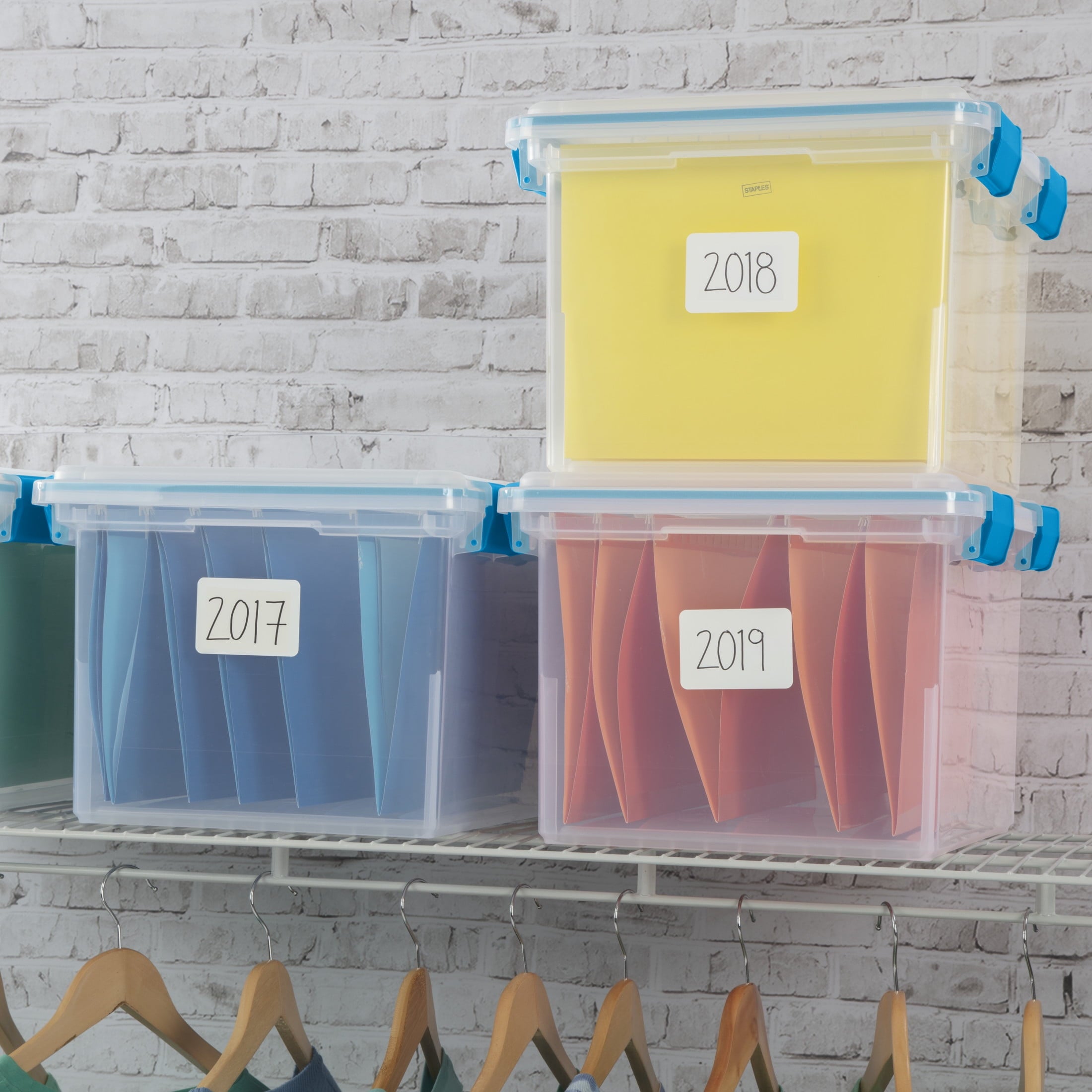 Sterilite Gasket Box - 32 Quart Clear Weather-Resistant Plastic File Storage Bin with Gasket Seal and Latch Lid, Blue, 4 Pack