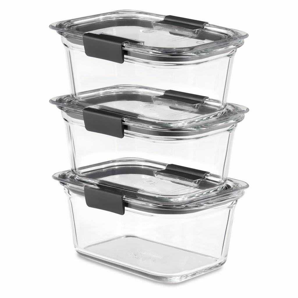 Rubbermaid Brilliance 3-Pack Glass Food Storage Containers - 4.7-Cup, Leak Proof, BPA Free