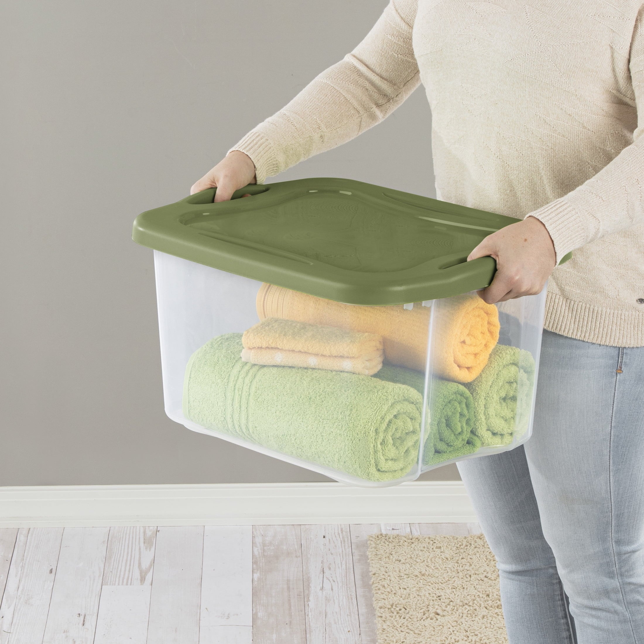 Sterilite EZ Carry 40 Quart Medium Storage Bin - Clear Plastic Storage Container with Full-Grip Handles, Green - 2-Pack