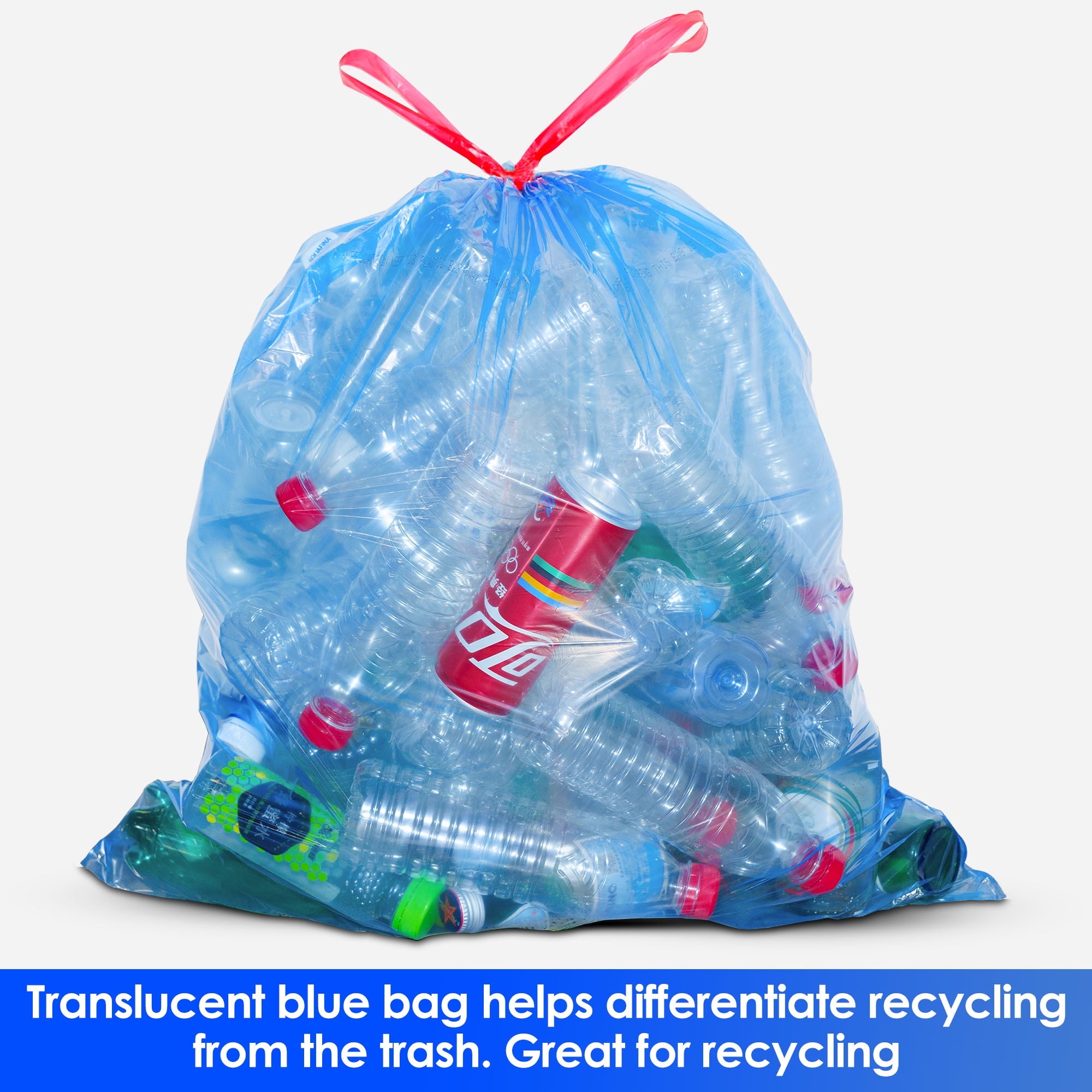HygiCare Recycling Trash Bags - 30 Gallon, 120 Count, Unscented, Super Strong, Leakproof, Translucent Blue