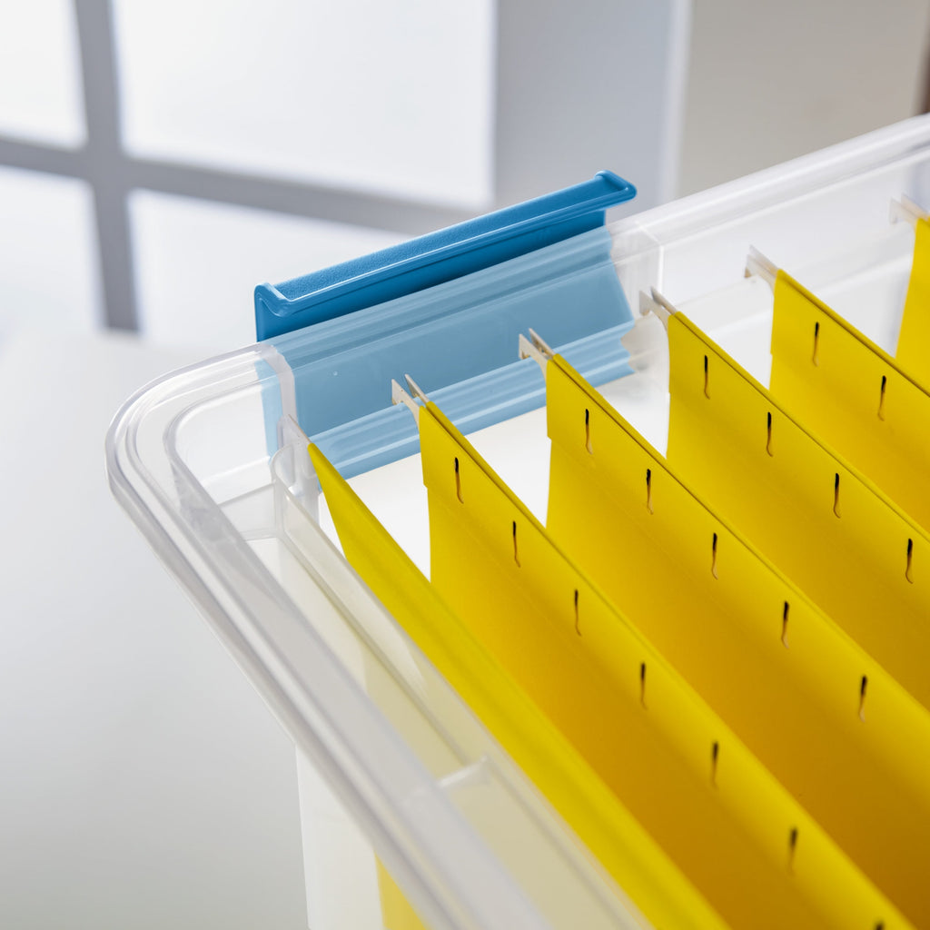 Sterilite Gasket Box - 32 Quart Clear Weather-Resistant Plastic File Storage Bin with Gasket Seal and Latch Lid, Blue, 4 Pack