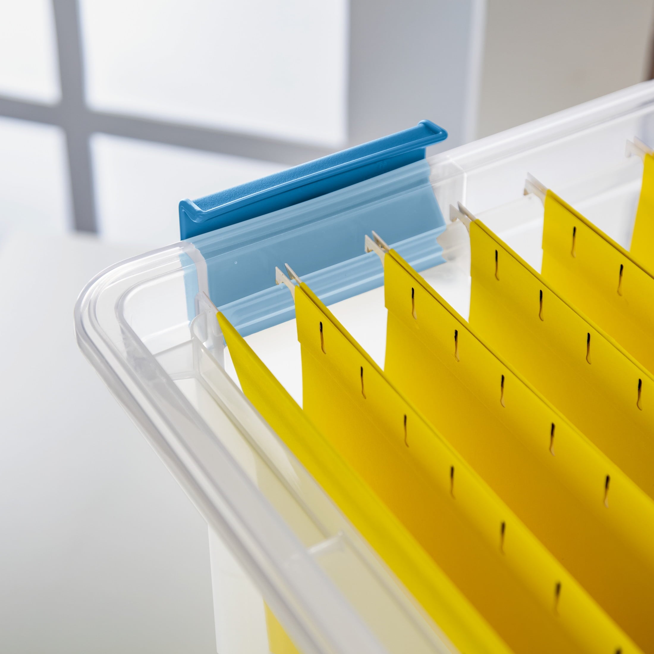Sterilite Gasket Box - 32 Quart Clear Weather-Resistant Plastic File Storage Bin with Gasket Seal and Latch Lid, Blue, 4 Pack