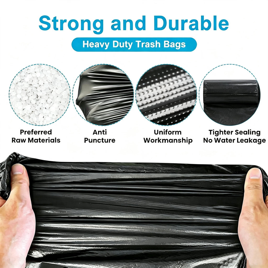 Lamosi 55 Gallon Trash Bags (50 Count) - Black Outdoor Garbage Bags for Waste, Lawn and Leaf, 1.5 Mil