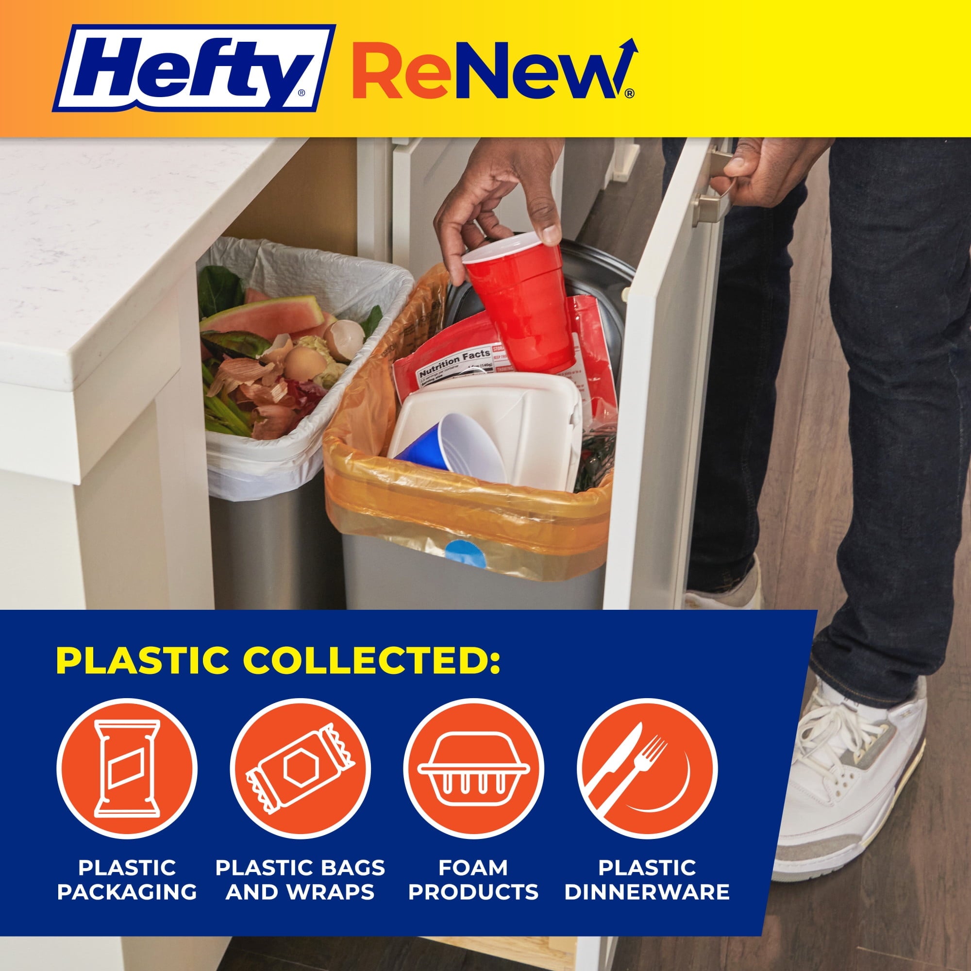 Hefty ReNew Orange Drawstring Bag for Hard to Recycle Plastics - Made with 20% Post-Consumer Recycled Materials, 20 Count - 9-Pack