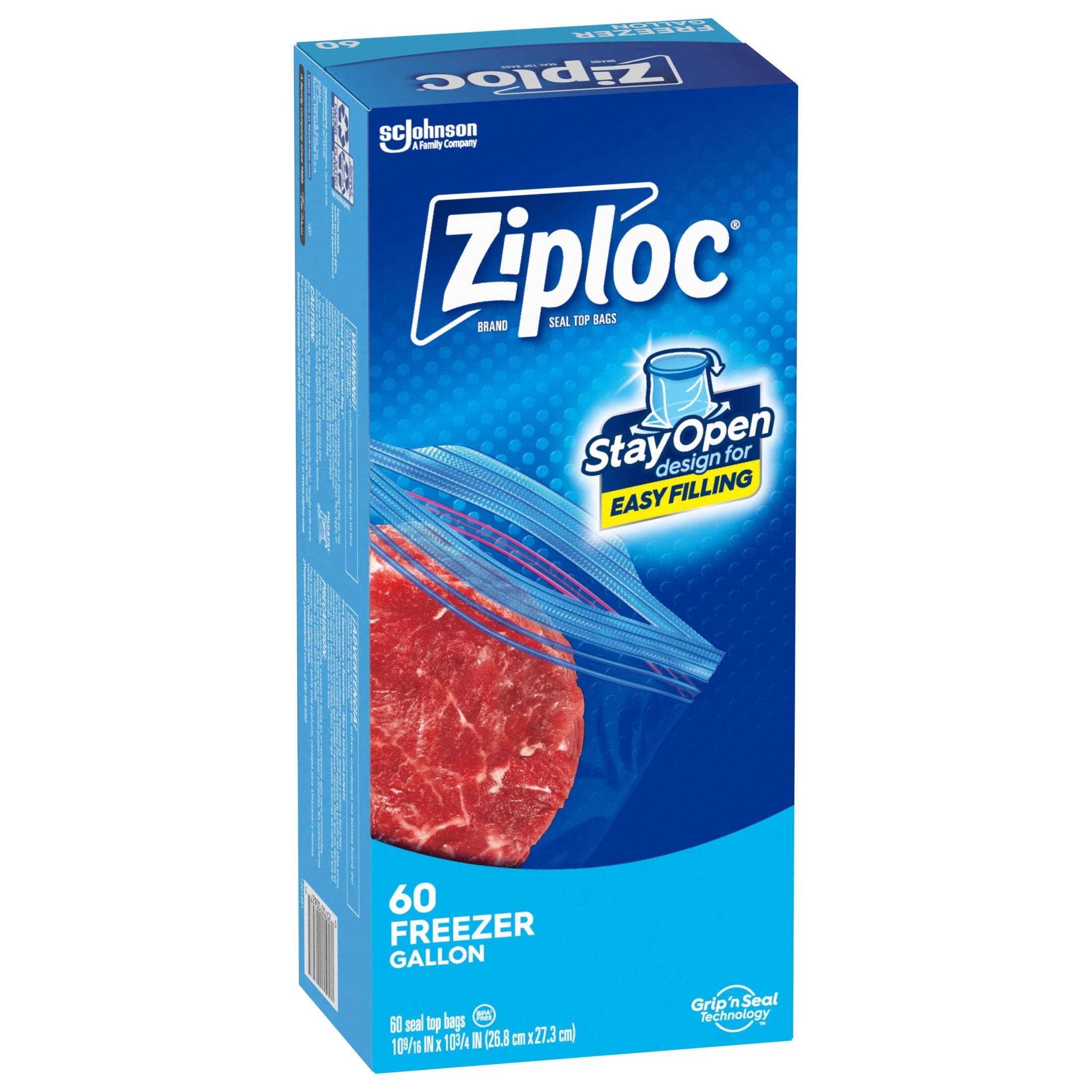 Ziploc Brand Freezer Food Storage Bags - School Supplies, with Grip 'n Seal Technology, Zipper, Gallon, 60 Count
