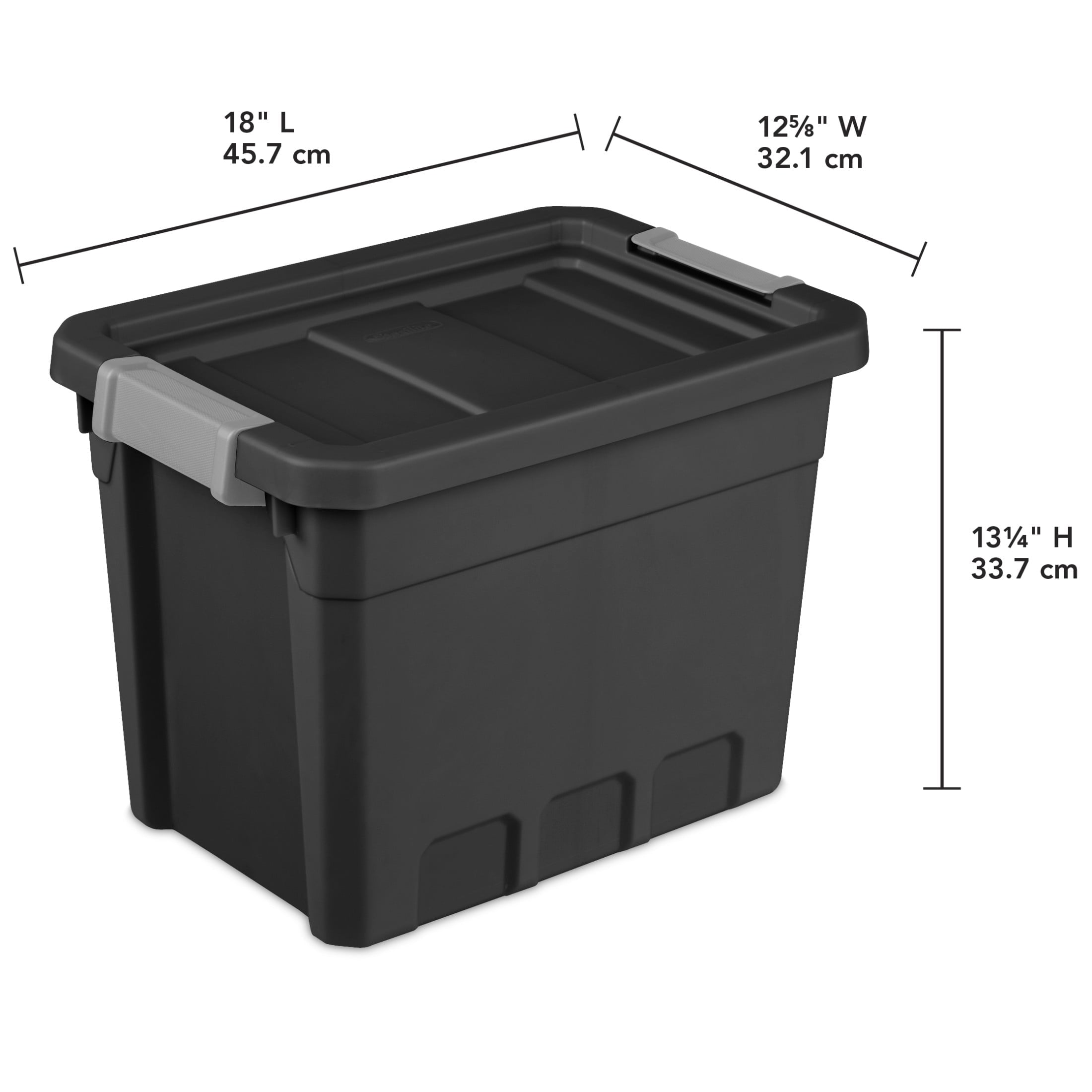 Sterilite 7.5 Gallon Stacker Tote - Durable Plastic Bin with Latch Lid, Black