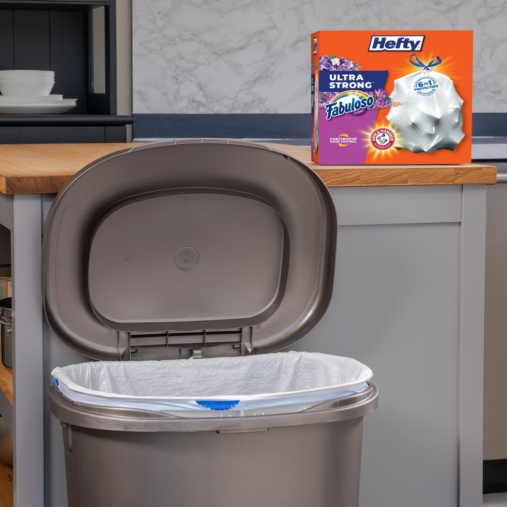 Hefty Ultra Strong 13 gallon Trash Bags - Tall Kitchen Trash Bags, White, Fabuloso Scent, 80 Bags