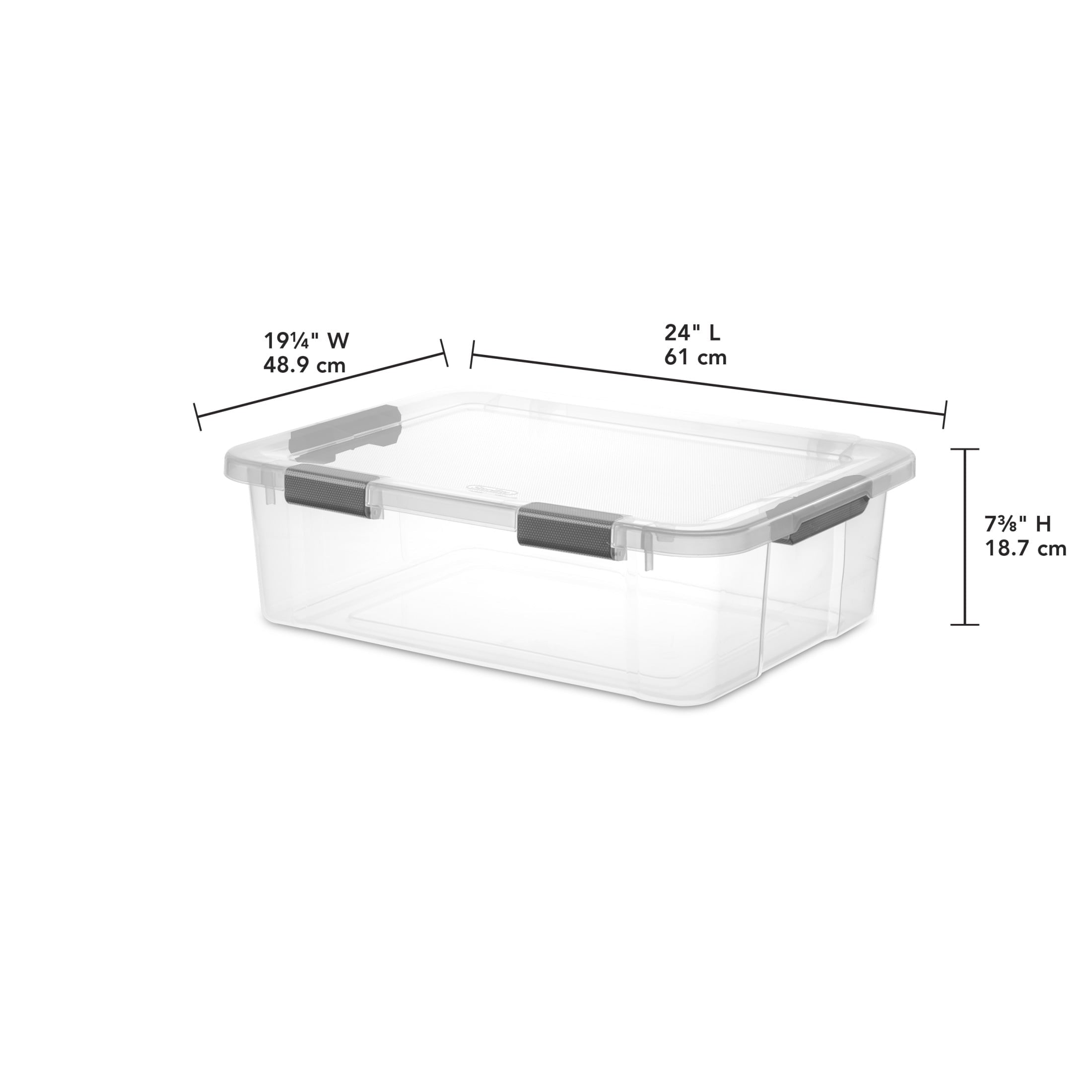 Sterilite 40 Quart HingeLID Clear Storage Bin with Latch Lid and Comfort Grip - Dark Gray, 6 Pack