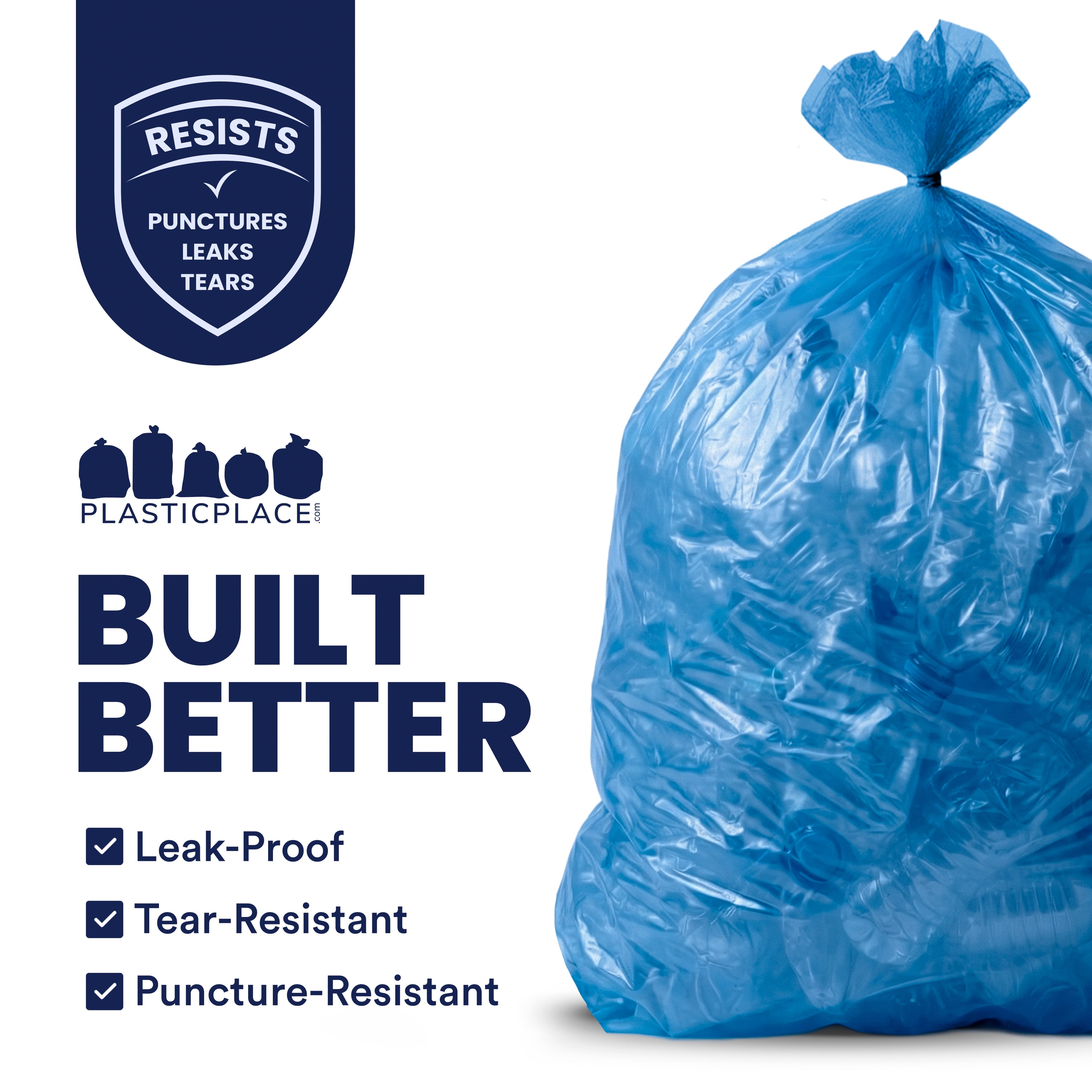 Plasticplace 55-60 Gallon Blue Recycling Trash Bags - 1.2 Mil, 38"x55" Garbage Can Liners, 100 Count