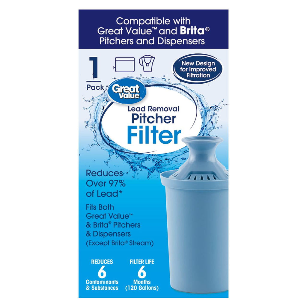 Great Value Long last Filter - Reduce Lead, Compatible with Great value and Brita, BPA Free, 1 Count