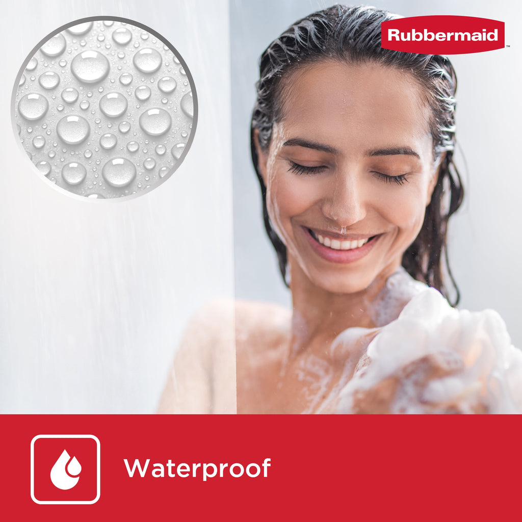 Rubbermaid Clear Heavyweight Waterproof PEVA Shower Curtain Liner with Storage Pockets - BPA-Free, 70 x 72 Inches
