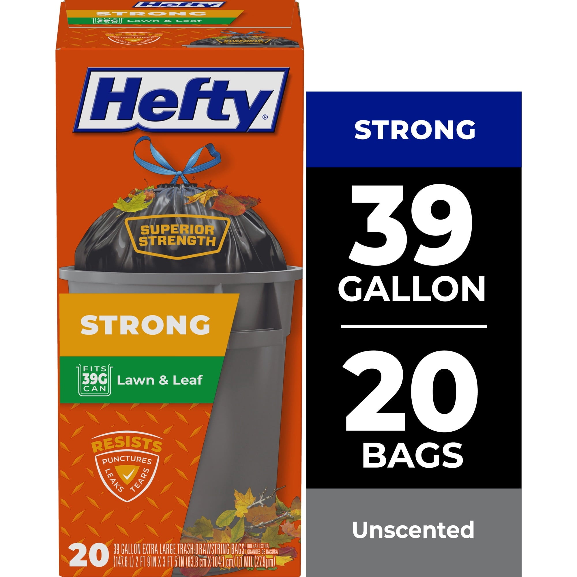 Hefty Strong Lawn & Leaf Trash Bags - 39 Gallon, 20 Count - 6-Pack