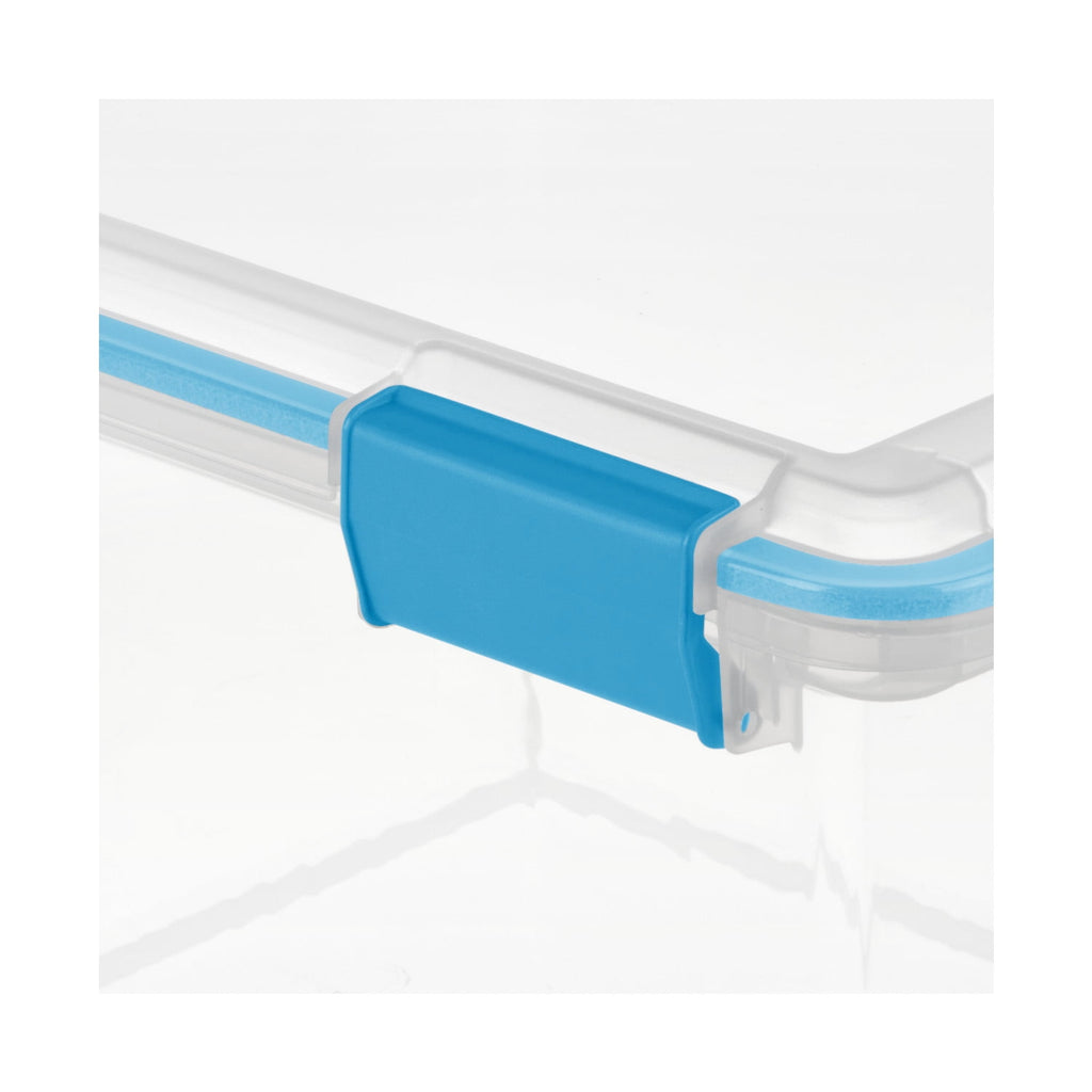Sterilite Gasket Box - 32 Quart Clear Weather-Resistant Plastic File Storage Bin with Gasket Seal and Latch Lid, Blue, 4 Pack