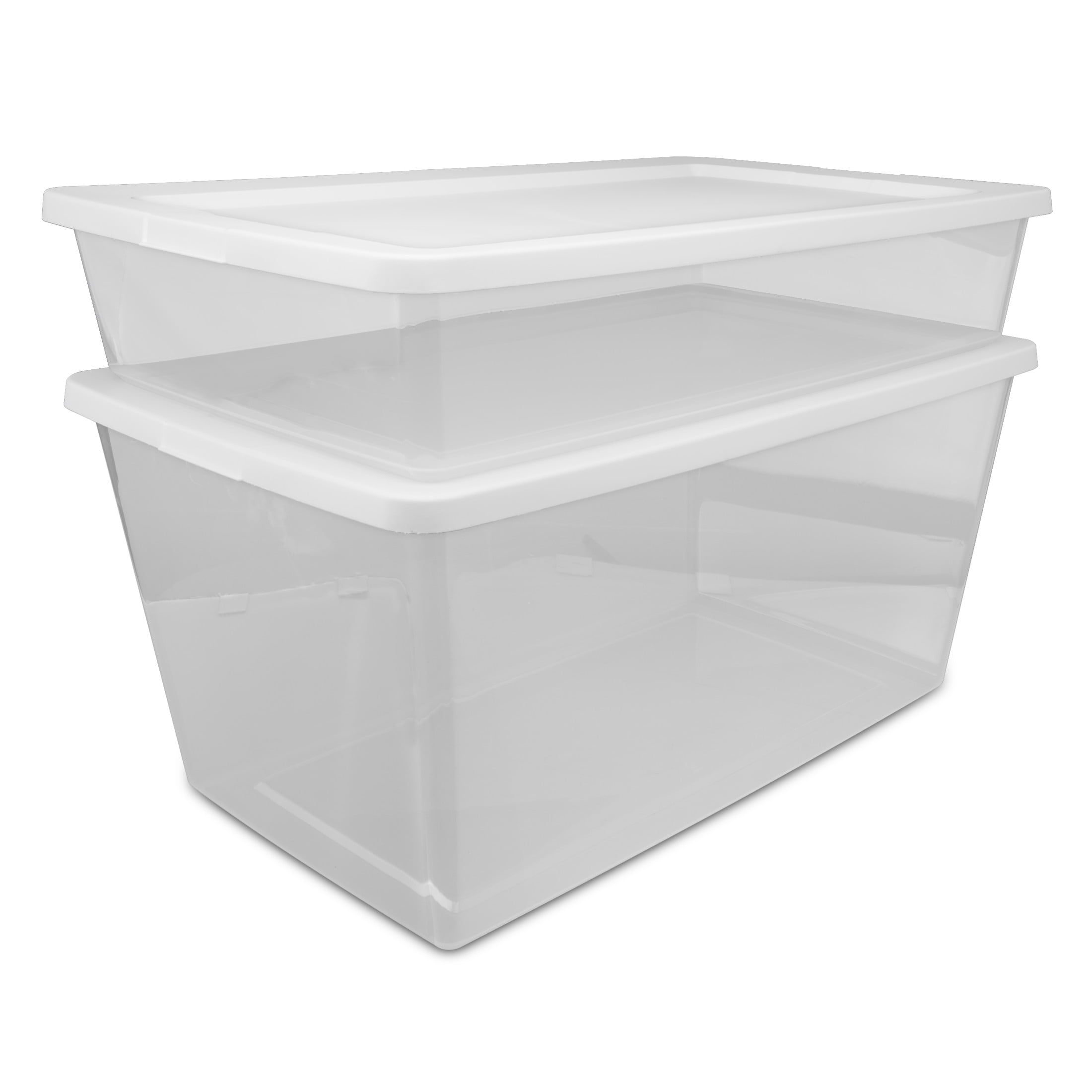 Sterilite 90 Quart Storage Box - Clear Plastic Storage Bin with Snap-on Lid, White, 4 Pack