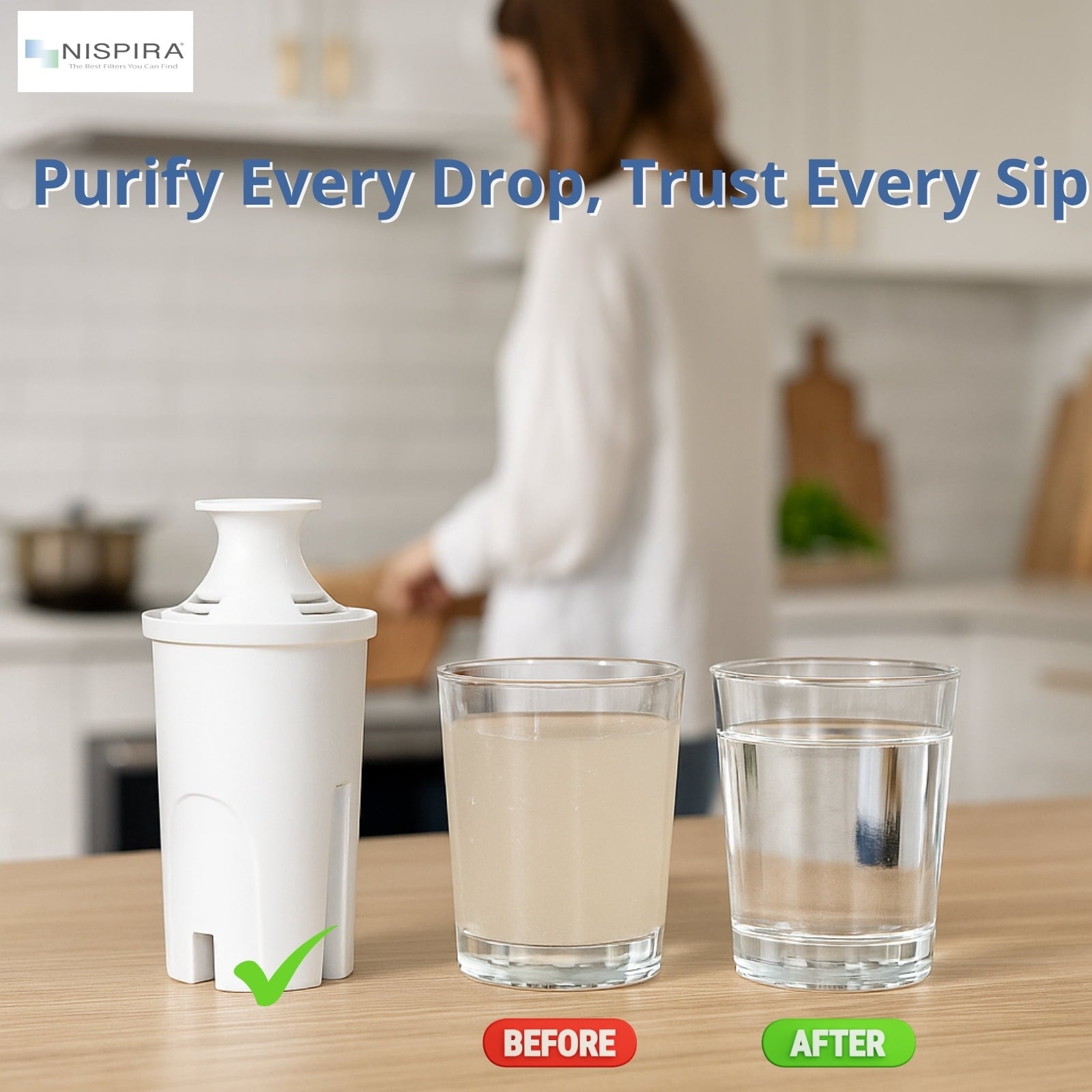 Nispira OB03 Water Filter Replacement for Brita Water Pitchers and Dispensers - Classic 35557, Mavea 107007, 6 Packs