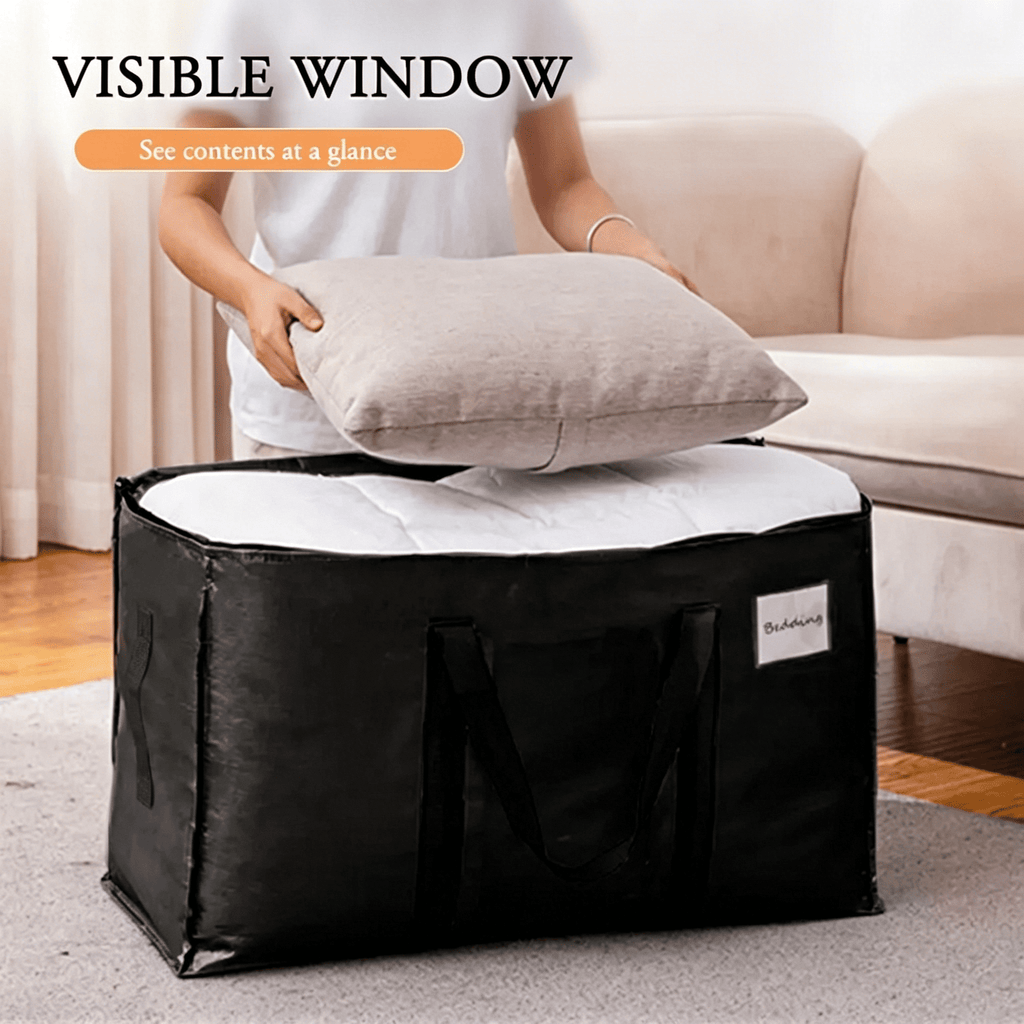 3 Pack Black Storage Tote Bags - Heavy Duty Moving Bag with Handles, Large Storage Tote for Moving, Back to School Beds Storage Bin Alternative