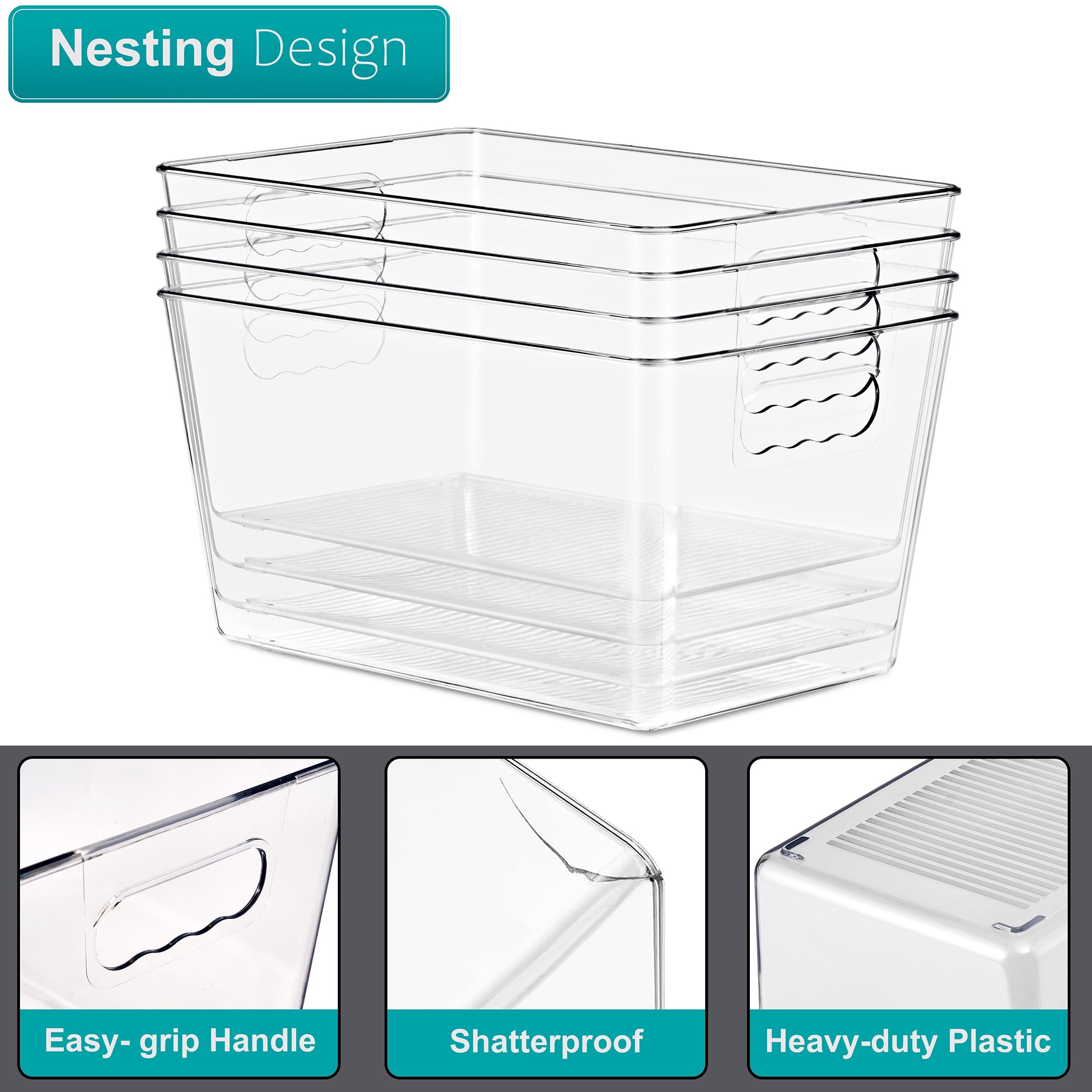 Sorbus Clear BPA-Free Storage Bins with Handles - Large Plastic Organizers, Set of 8