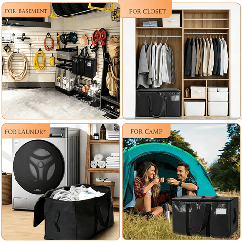 3 Pack Black Storage Tote Bags - Heavy Duty Moving Bag with Handles, Large Storage Tote for Moving, Back to School Beds Storage Bin Alternative