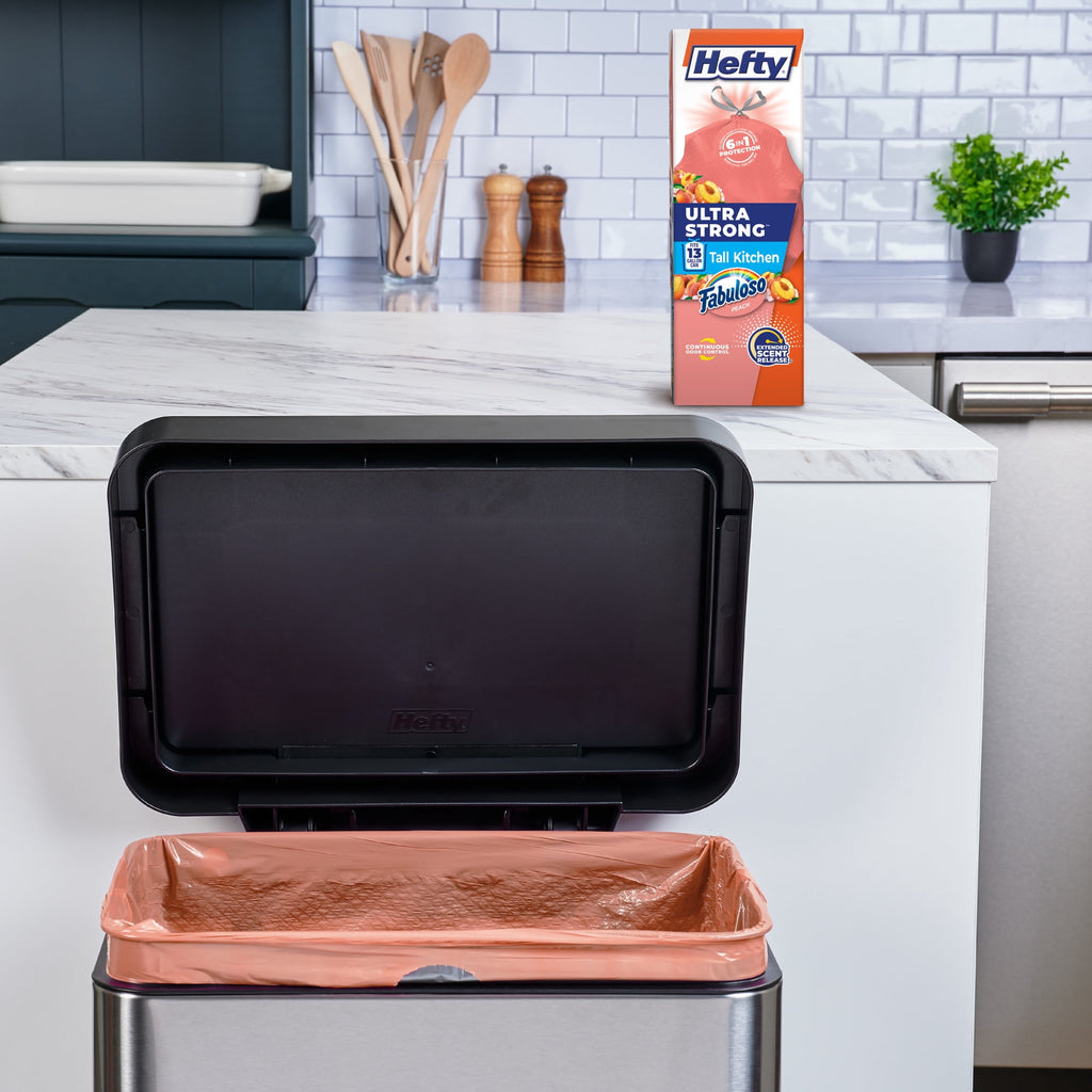 Hefty Ultra Strong 13 Gallon Trash Bags - Tall Kitchen Trash Bags, Peach, Fabuloso Peach Scent, 20 Bags