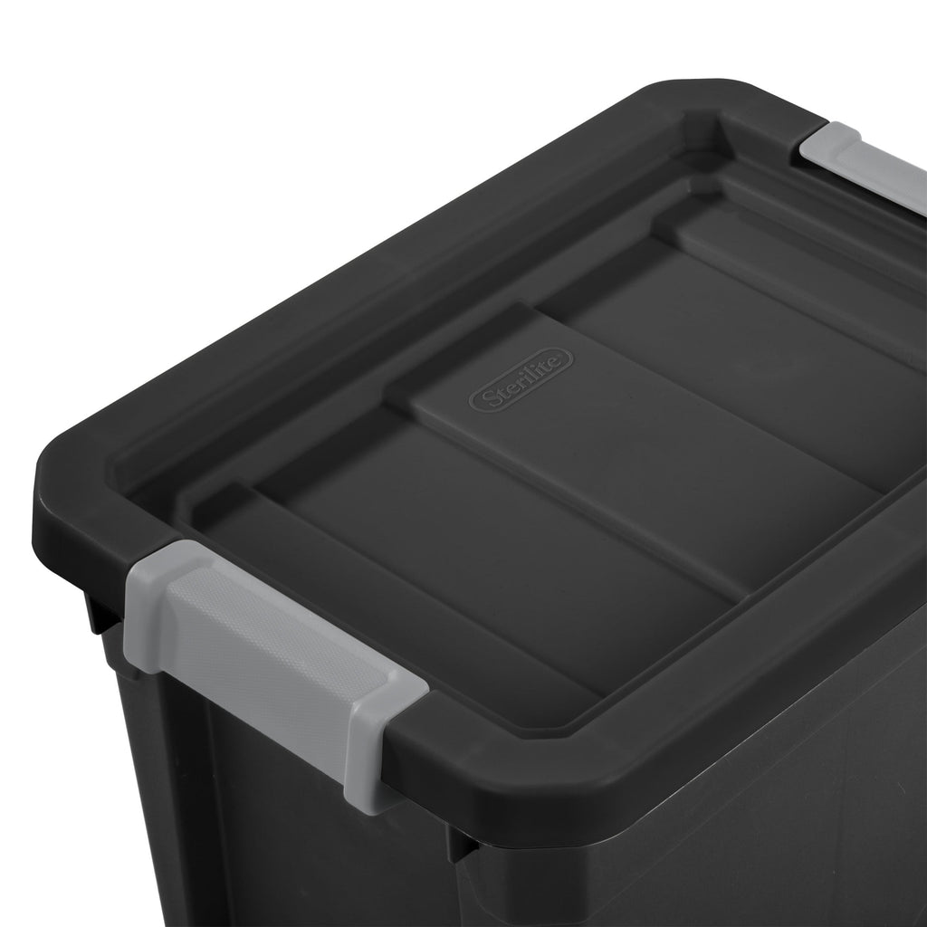 Sterilite 7.5 Gallon Stacker Tote - Durable Plastic Bin with Latch Lid, Black