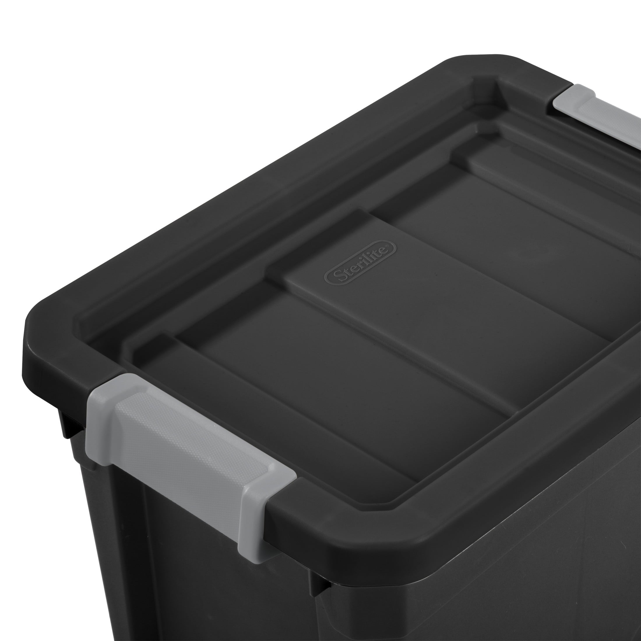 Sterilite 7.5 Gallon Stacker Tote - Durable Plastic Bin with Latch Lid, Black