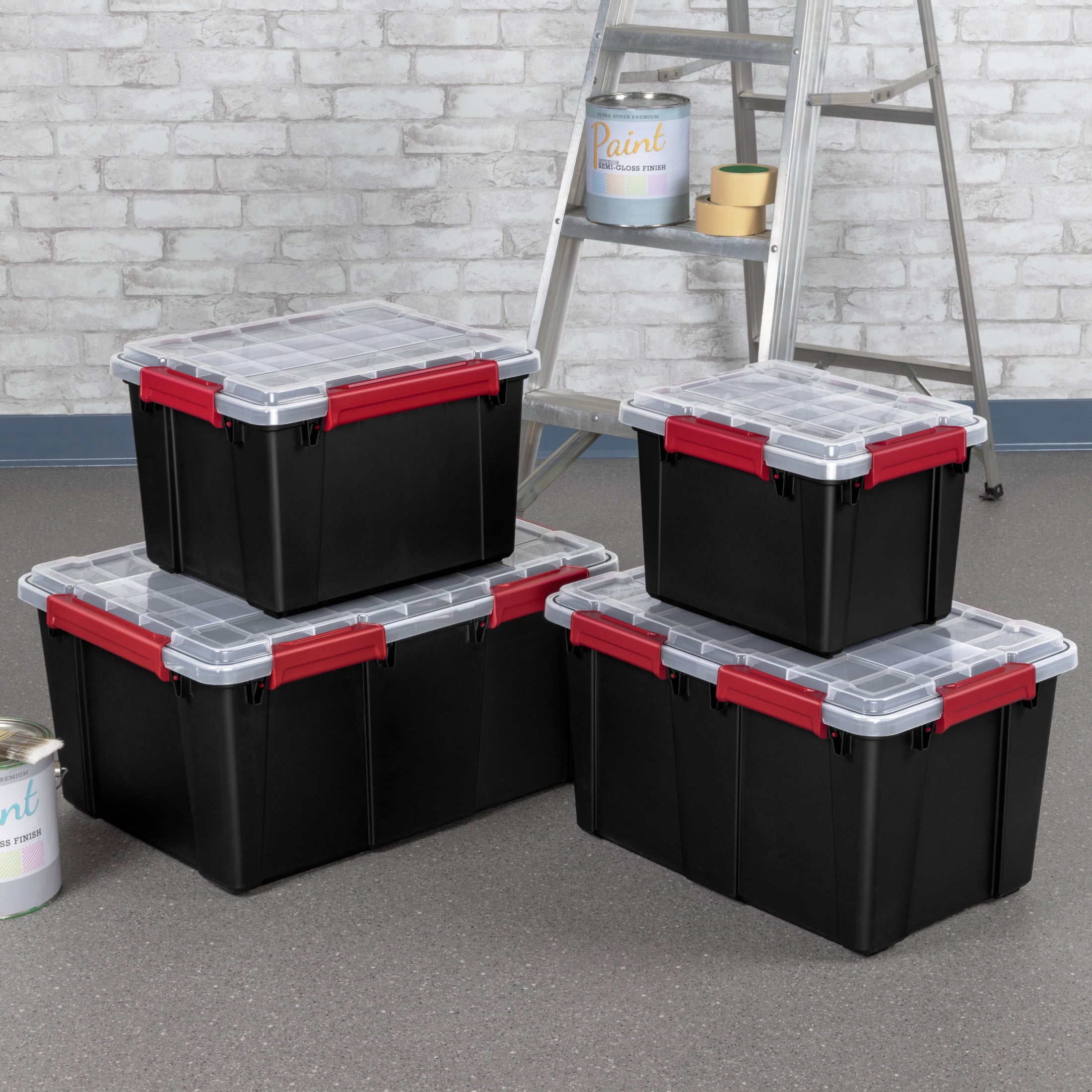 Sterilite Large Gasket Tote - 20 Gallon WaterProof Plastic Storage Bin with Lid, Gasket Seal and Durable Latches, Black - 4-Pack