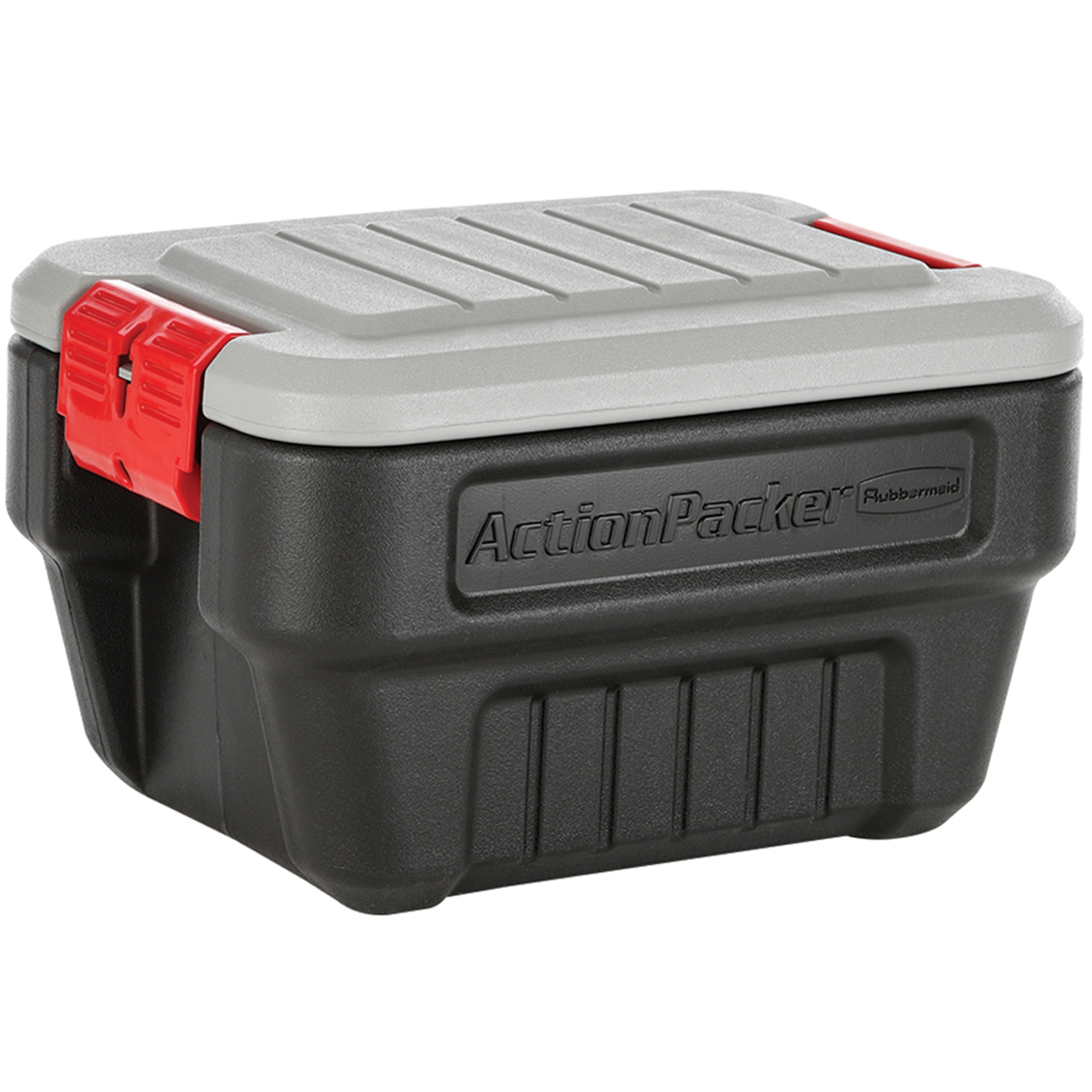 Rubbermaid 8 Gallon Action Packer Storage Bin - Heavy Duty Plastic, Lockable, Black, Included Lid - 2-Pack