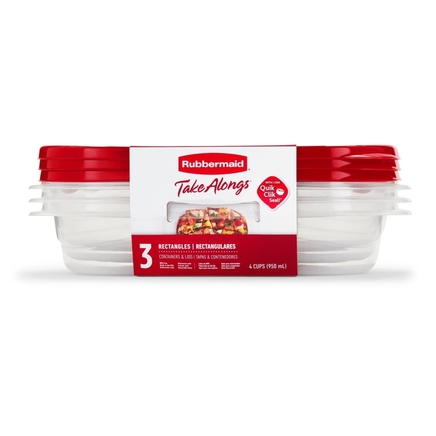 Rubbermaid TakeAlongs 4.0-Cup Rectangle Food Storage Containers - Ruby Red, 3 pack - 8-Pack